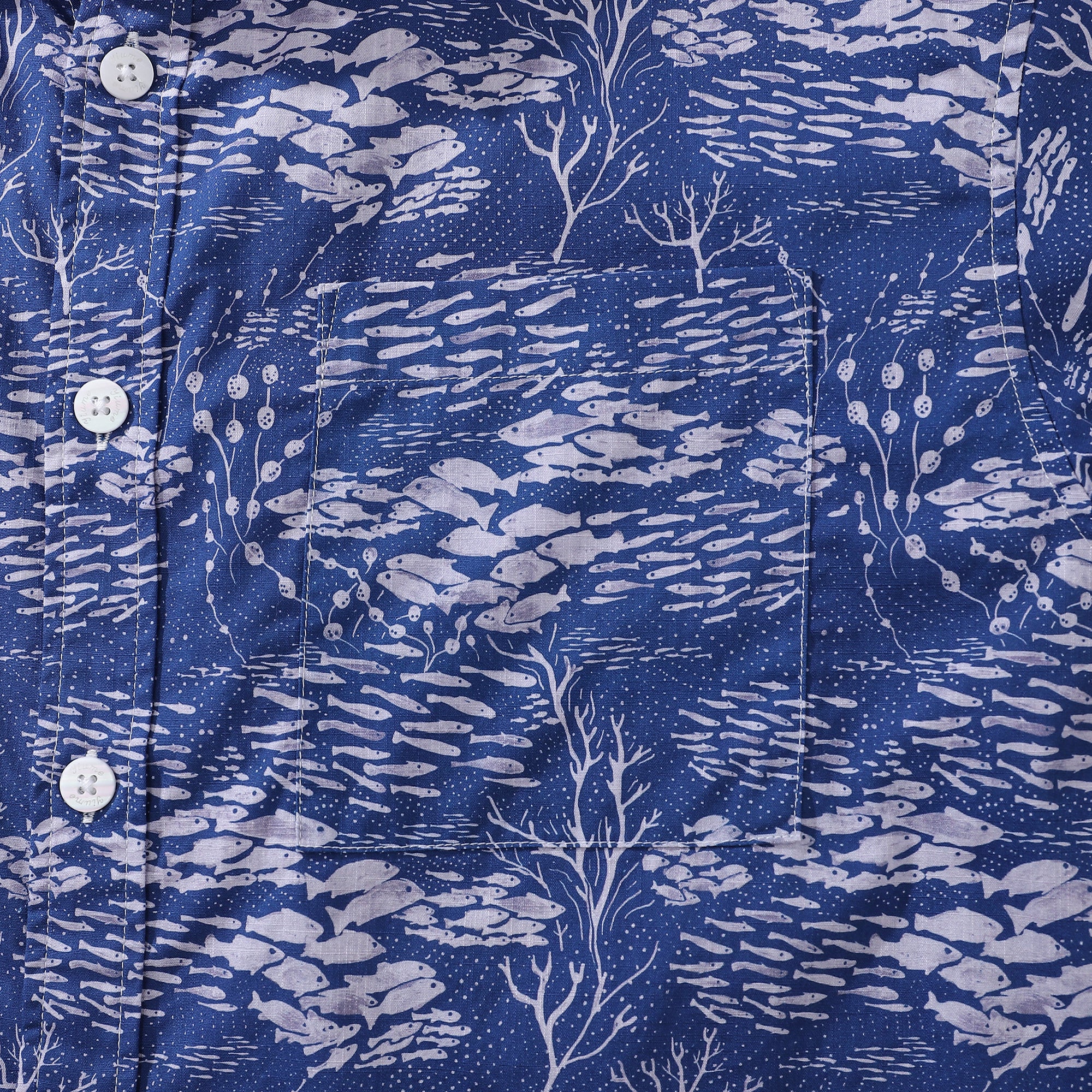 Men's Hawaiian Shirt Shoal Layered Print By Katie O'Shea Design Cotton Button-down Short Sleeve Aloha Shirt