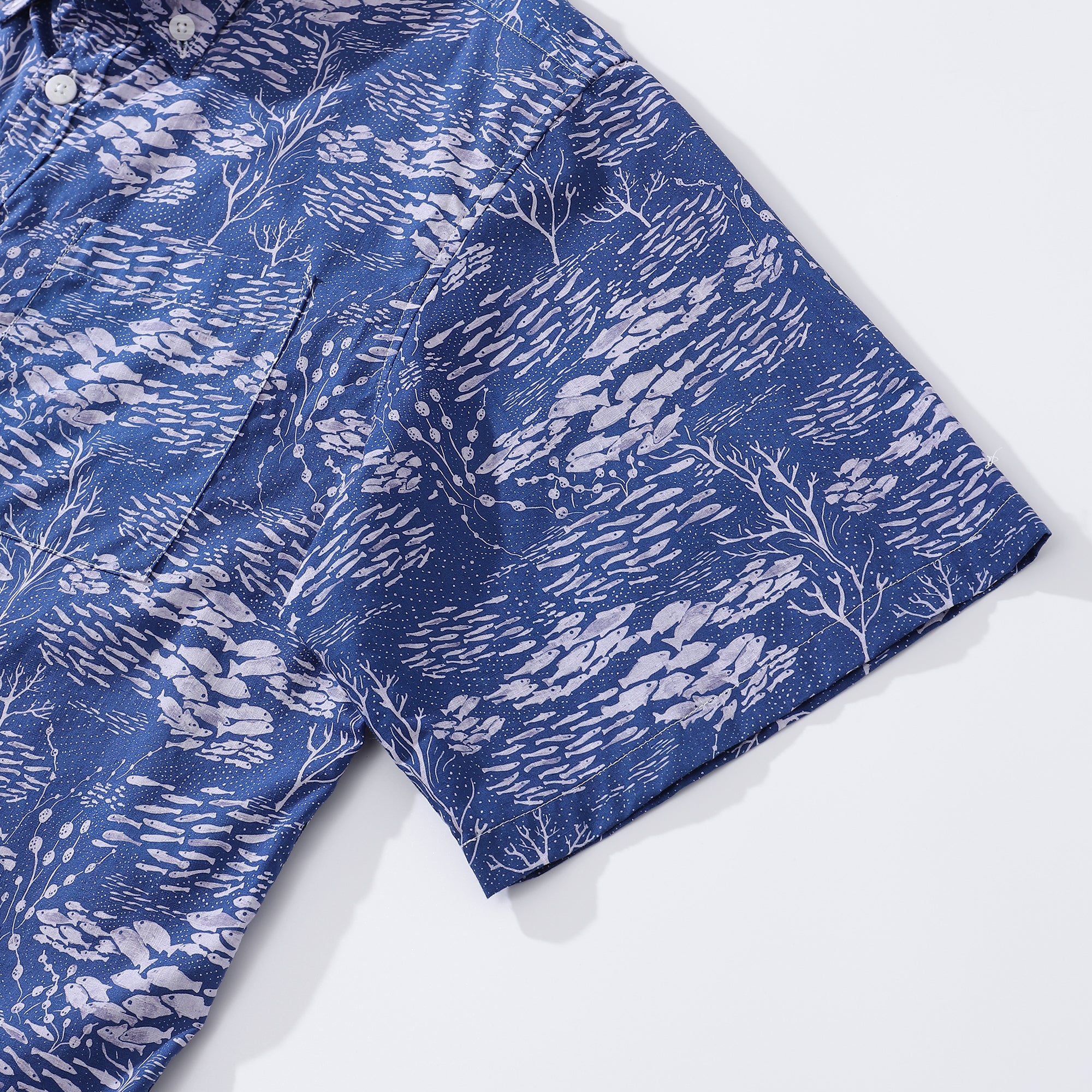 Blue Hawaiian Shirt For Men Shoal Fish Shirt Cotton Button-down Short Sleeve Aloha Shirt Shoal Layered By Katie O'shea Design