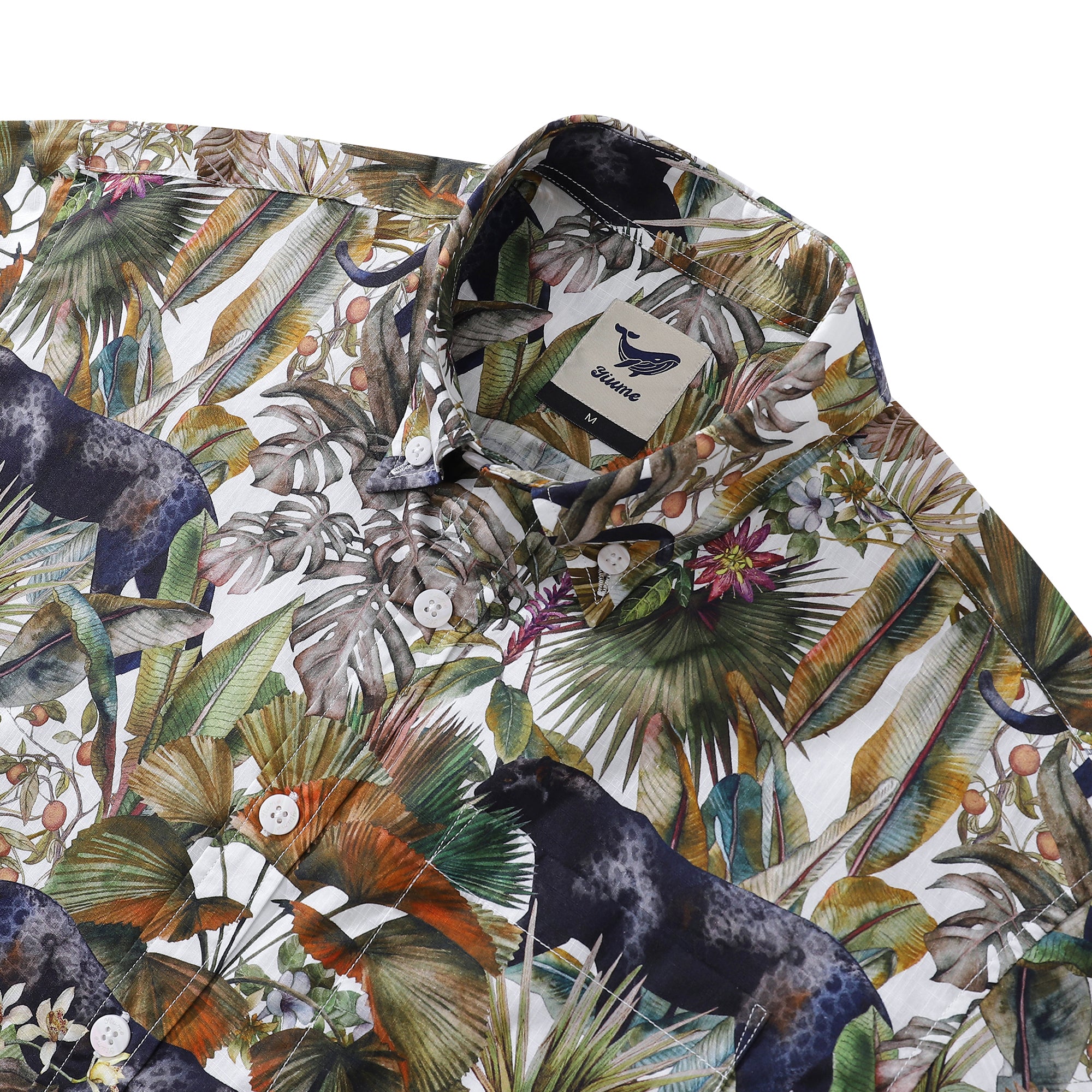 Men's Hawaiian Shirt Jungle Walk Print By Arina T Cotton Button-down Short Sleeve Aloha Shirt