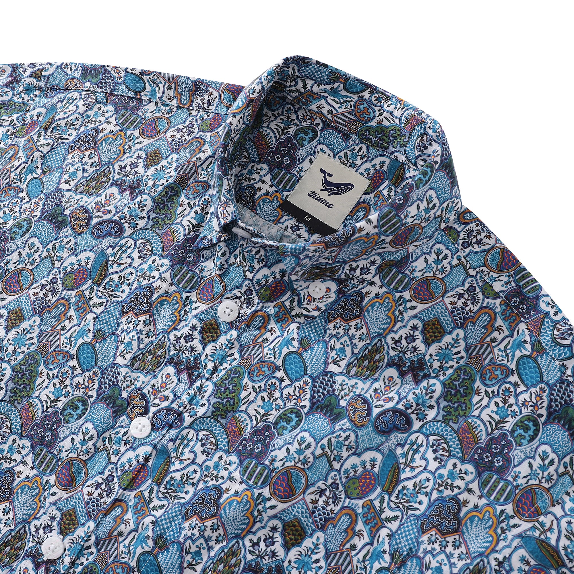 Men's Hawaiian Shirt Vintage Floral Print Cotton Button-down Short Sleeve Aloha Shirt