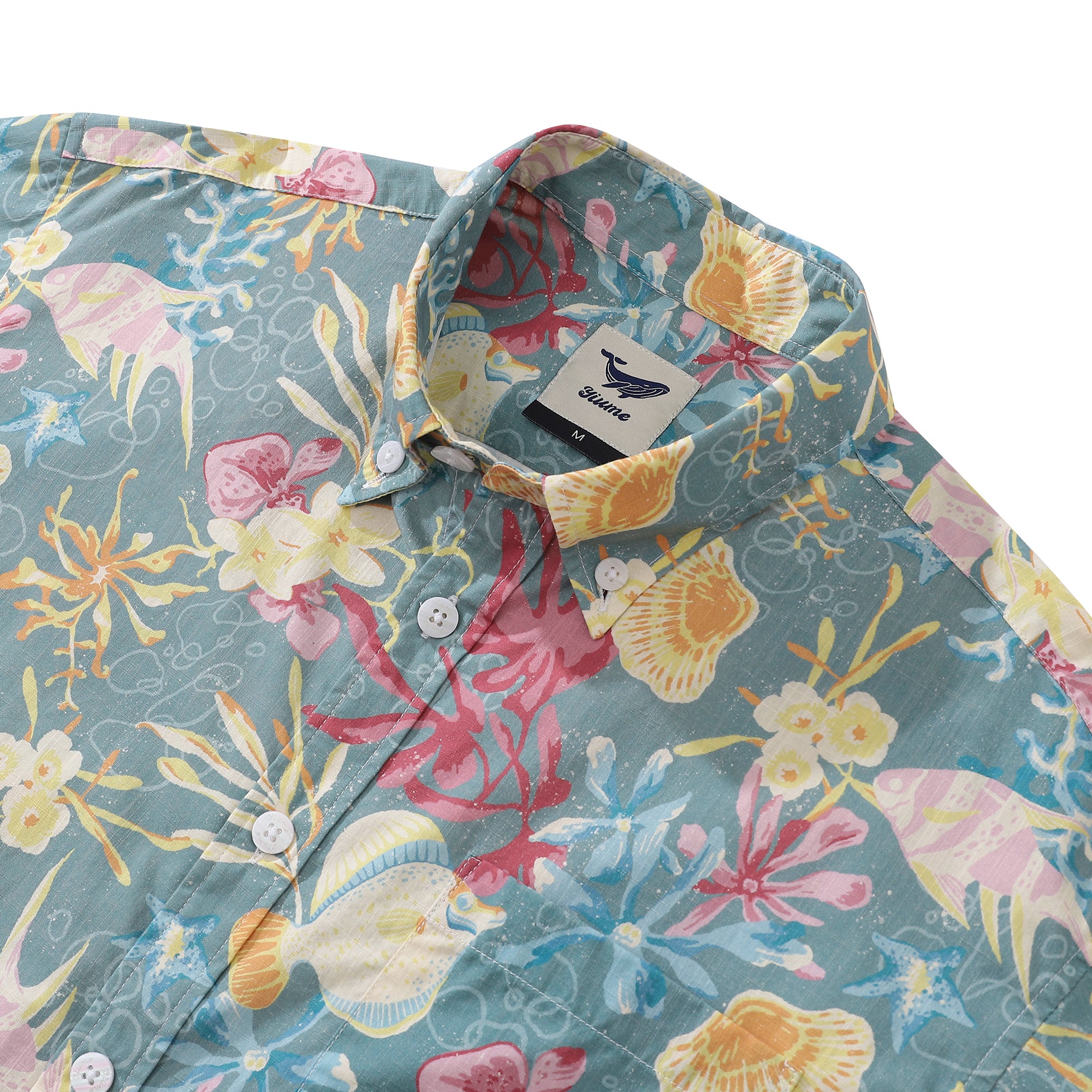 Men's Hawaiian Shirt Vintage Tropical Fish Print Cotton Button-down Short Sleeve Aloha Shirt