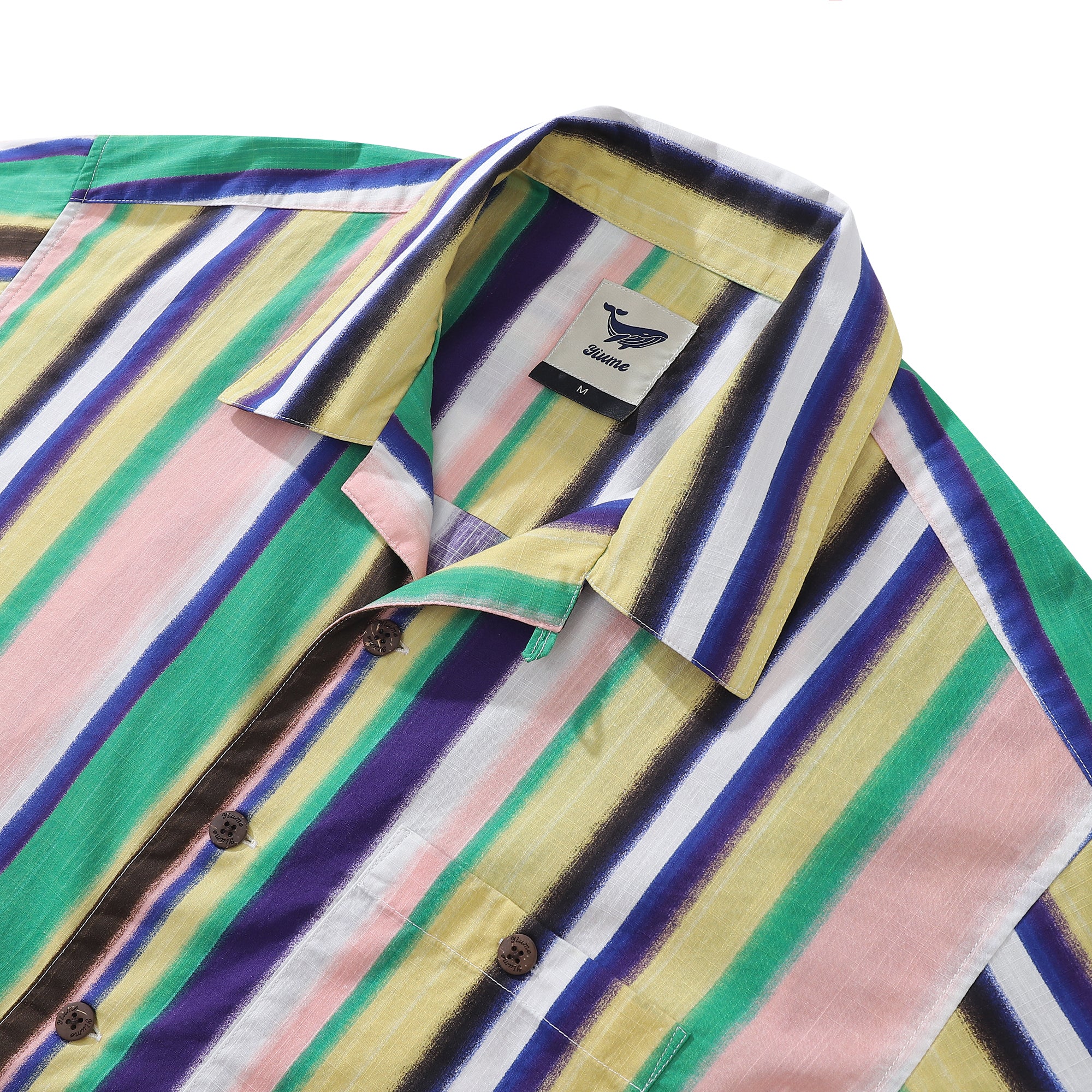 Hawaiian Shirt For Men Rainbow Stripe Shirt Camp Collar 100% Cotton