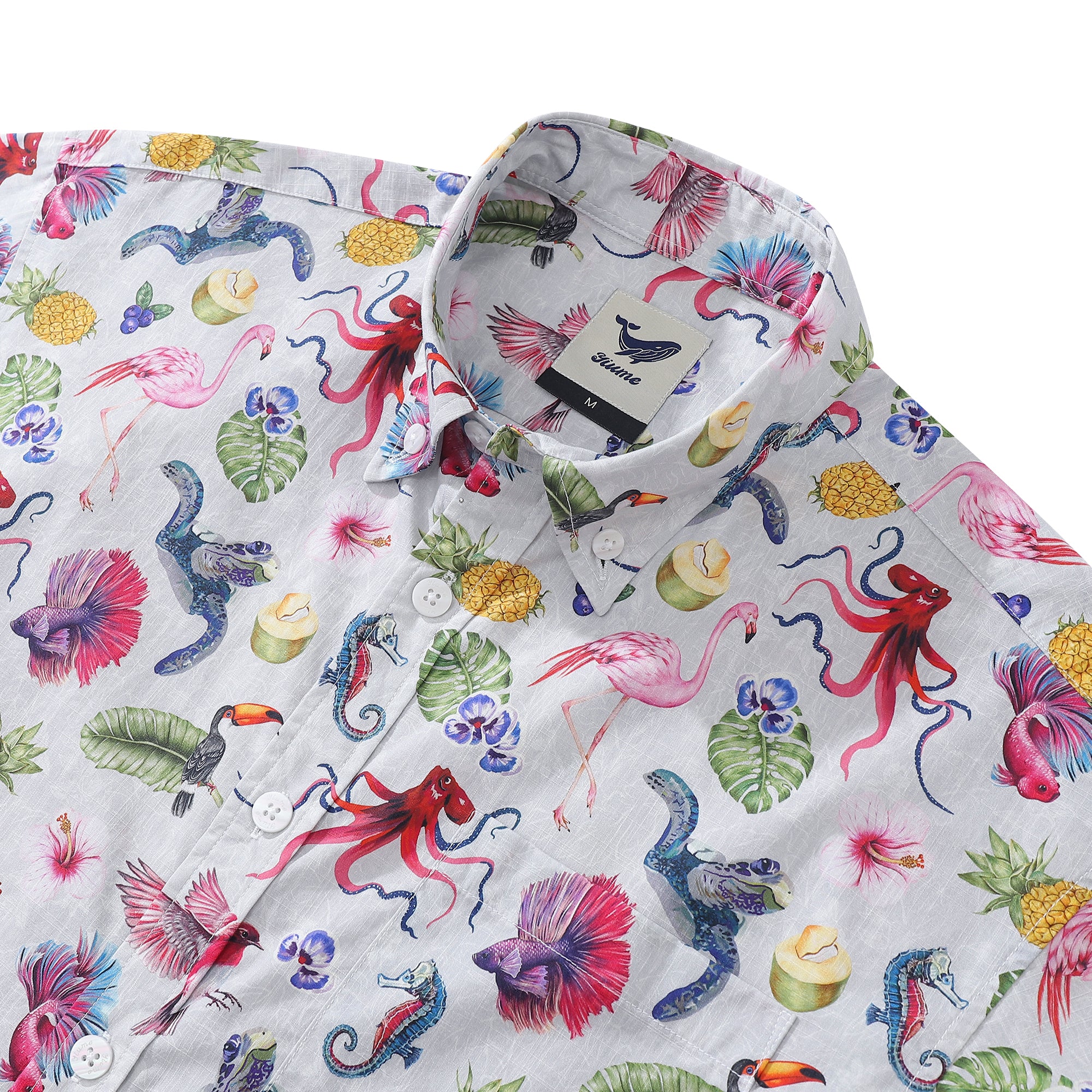Men's Hawaiian Shirt Tropical Symphony Print Cotton Button-down Short Sleeve Aloha Shirt