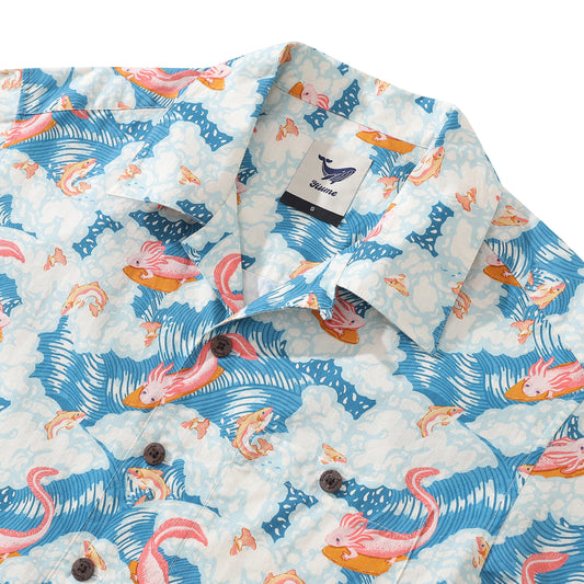 Hawaiian Shirt For Axolotl Fun Surfing By Jillian Anderson Shirt Camp Collar 100% Cotton
