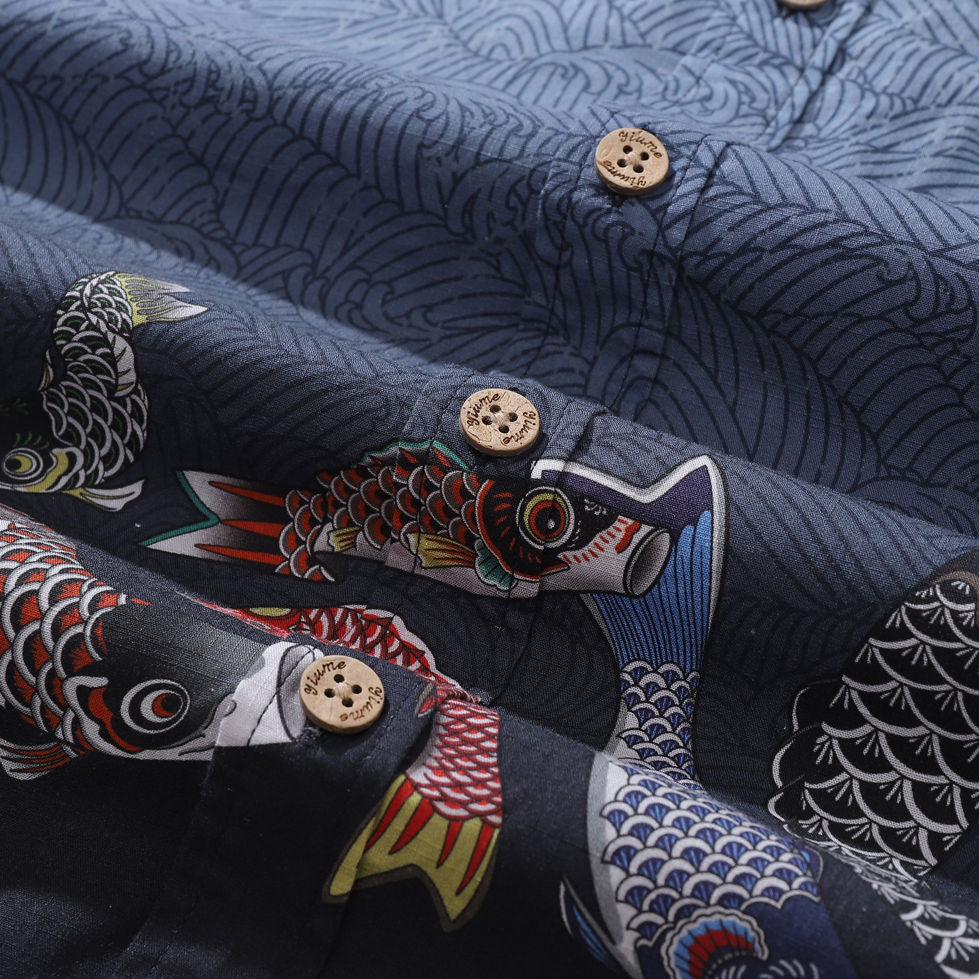 Yiume Herren Fischhemd Baumwoll-Hawaiihemd mit Knopfleiste Kurzarm Aloha-Hemd