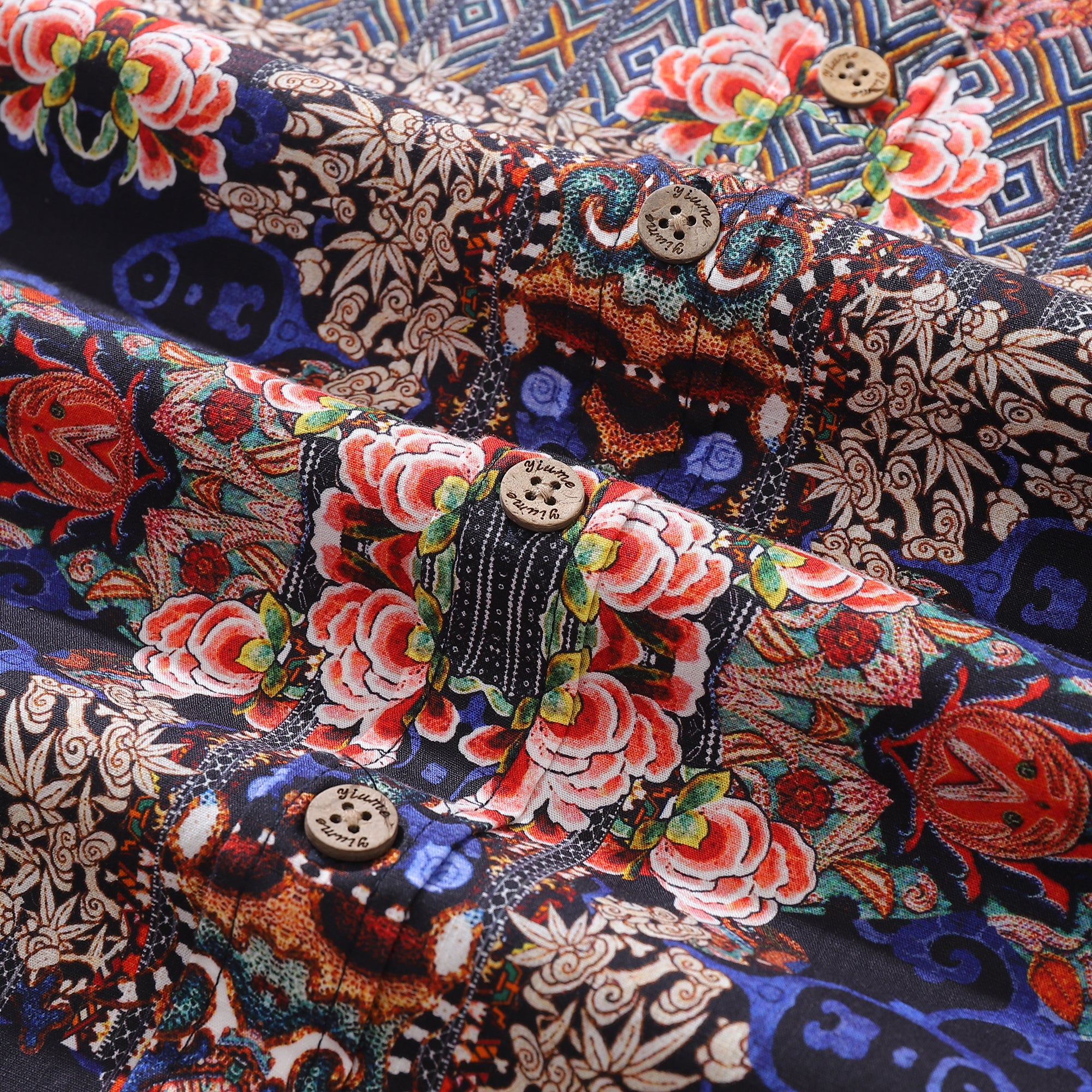 Men's Hawaiian Shirt Blossoms of Antiquity Print Cotton Button-down Short Sleeve Aloha Shirt