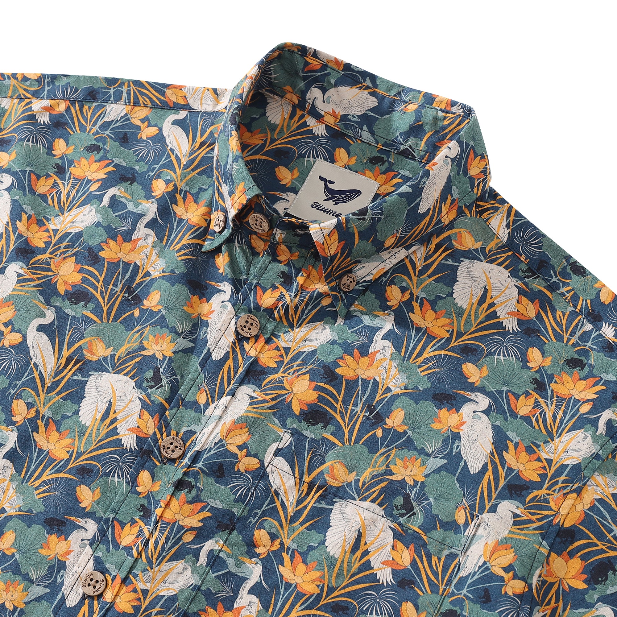 Men's Hawaiian Shirt By the pond By Cassandra O'Leary Cotton Button-down Short Sleeve Aloha Shirt