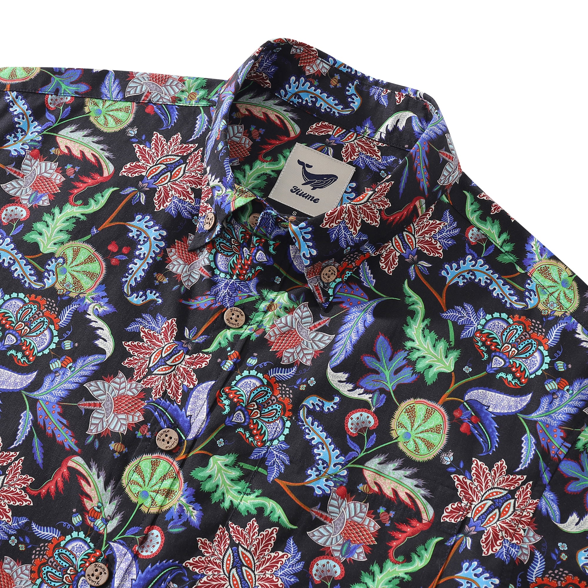 Men's Hawaiian Shirt Vibrant Vines Print Cotton Button-down Short Sleeve Aloha Shirt