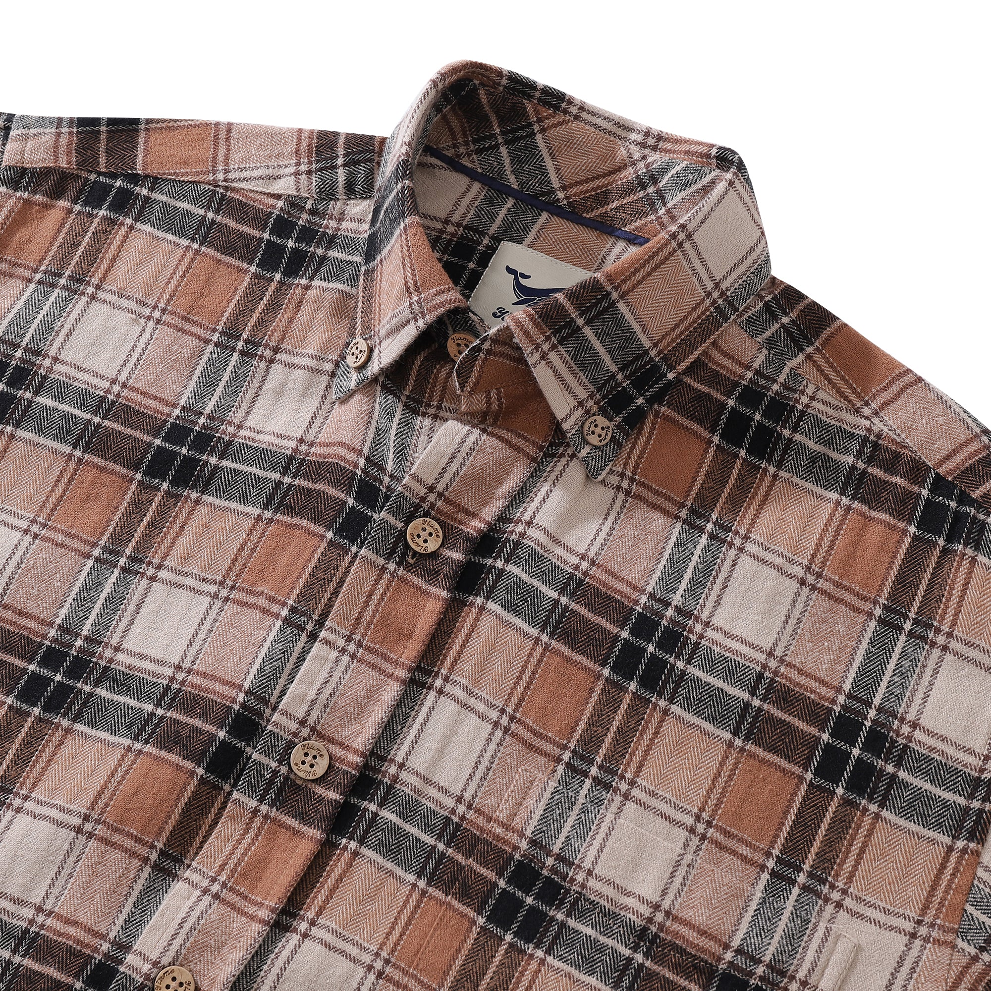 Men's Hawaiian Shirt Flannel Button-down Long Sleeve Classic Check Shirt - KHAKI
