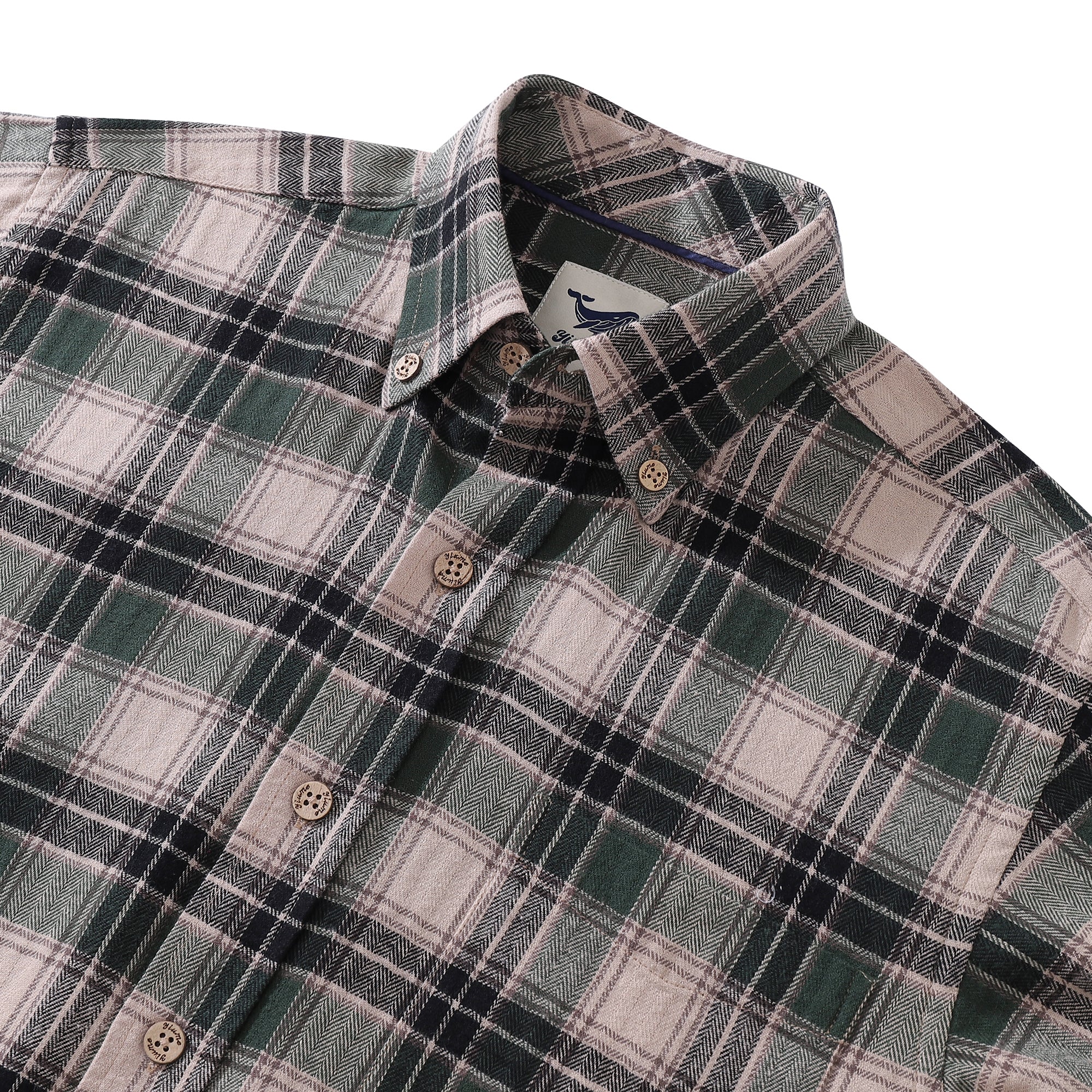 Men's Hawaiian Shirt Flannel Button-down Long Sleeve Classic Check Shirt - GREEN