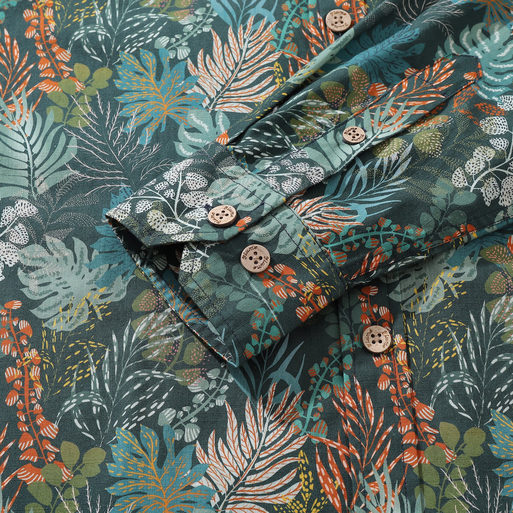 Men's Hawaiian Shirt Tropical Night Emerald Leaves Print By Annick Cotton Button-down Long Sleeve Aloha Shirt