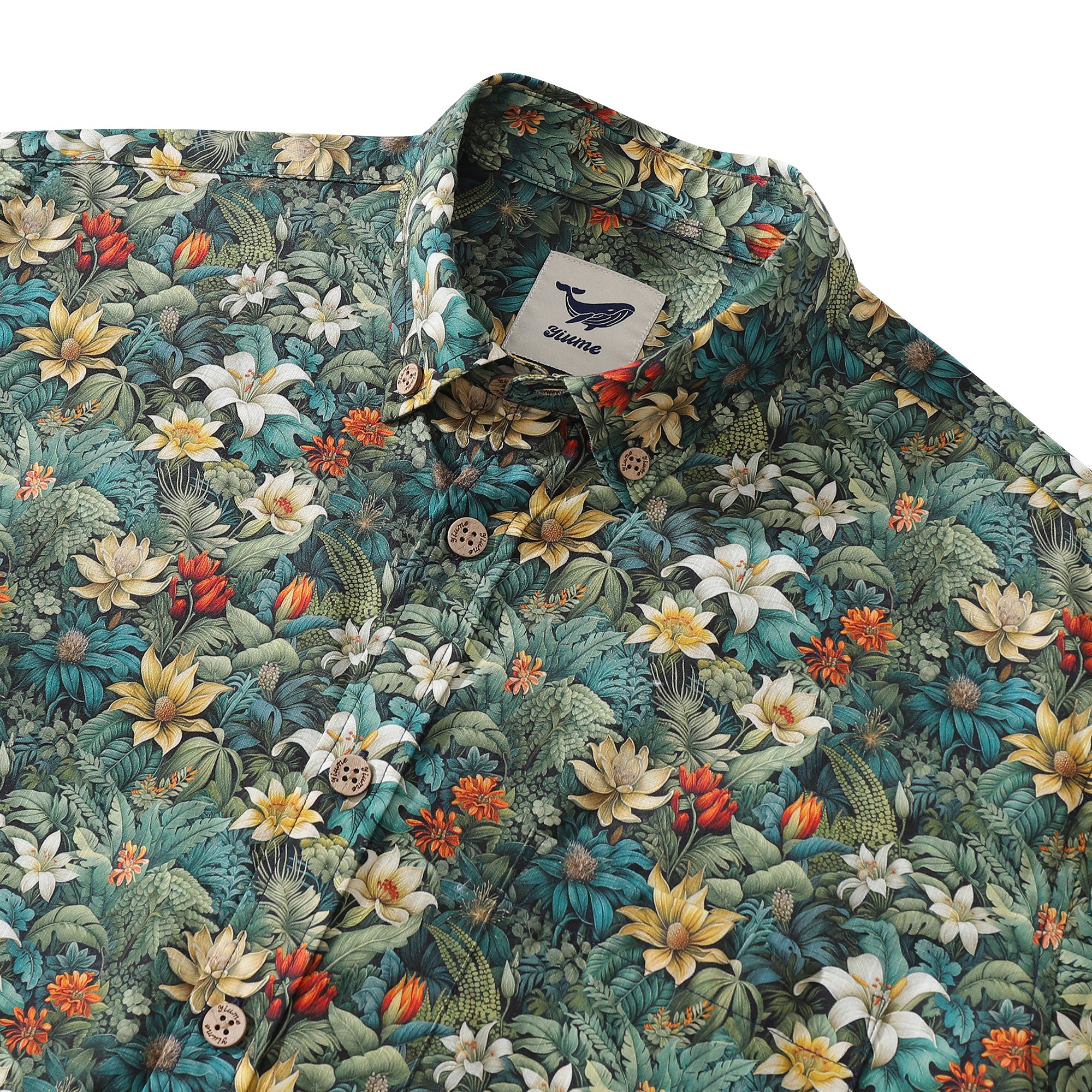 Herren Hawaii-Hemd Dschungel-Abenteuer-Druck Baumwolle Knopfverschluss Langarm Aloha-Hemd