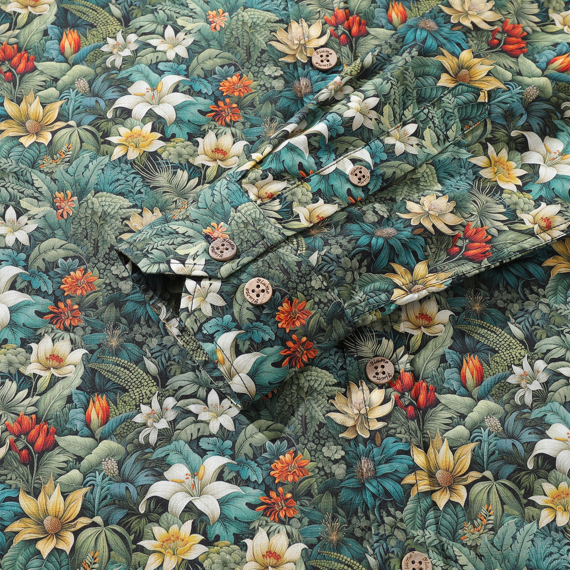 Herren Hawaii-Hemd Dschungel-Abenteuer-Druck Baumwolle Knopfverschluss Langarm Aloha-Hemd