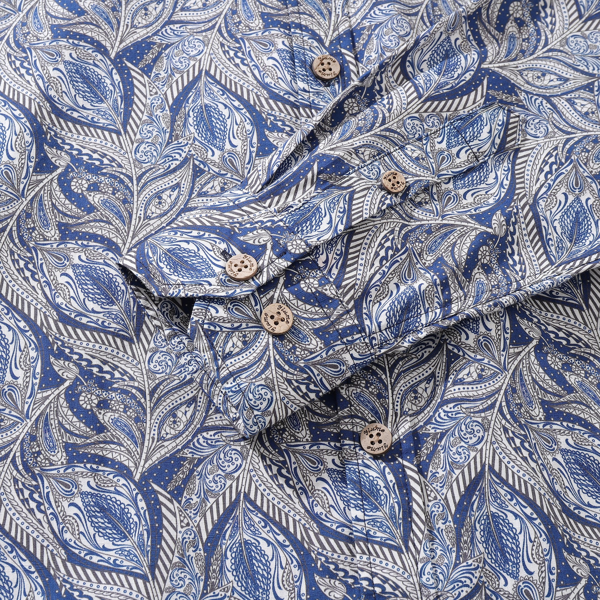 Men's Hawaiian Floral Pattern Series 1 Elm Tree Print Cotton Button-down Long Sleeve Aloha Shirt