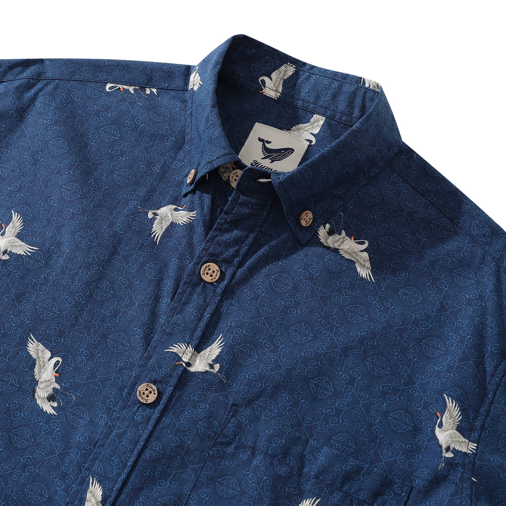 Men's Hawaiian Shirt Crane Cotton Button-down Long Sleeve Aloha Shirt
