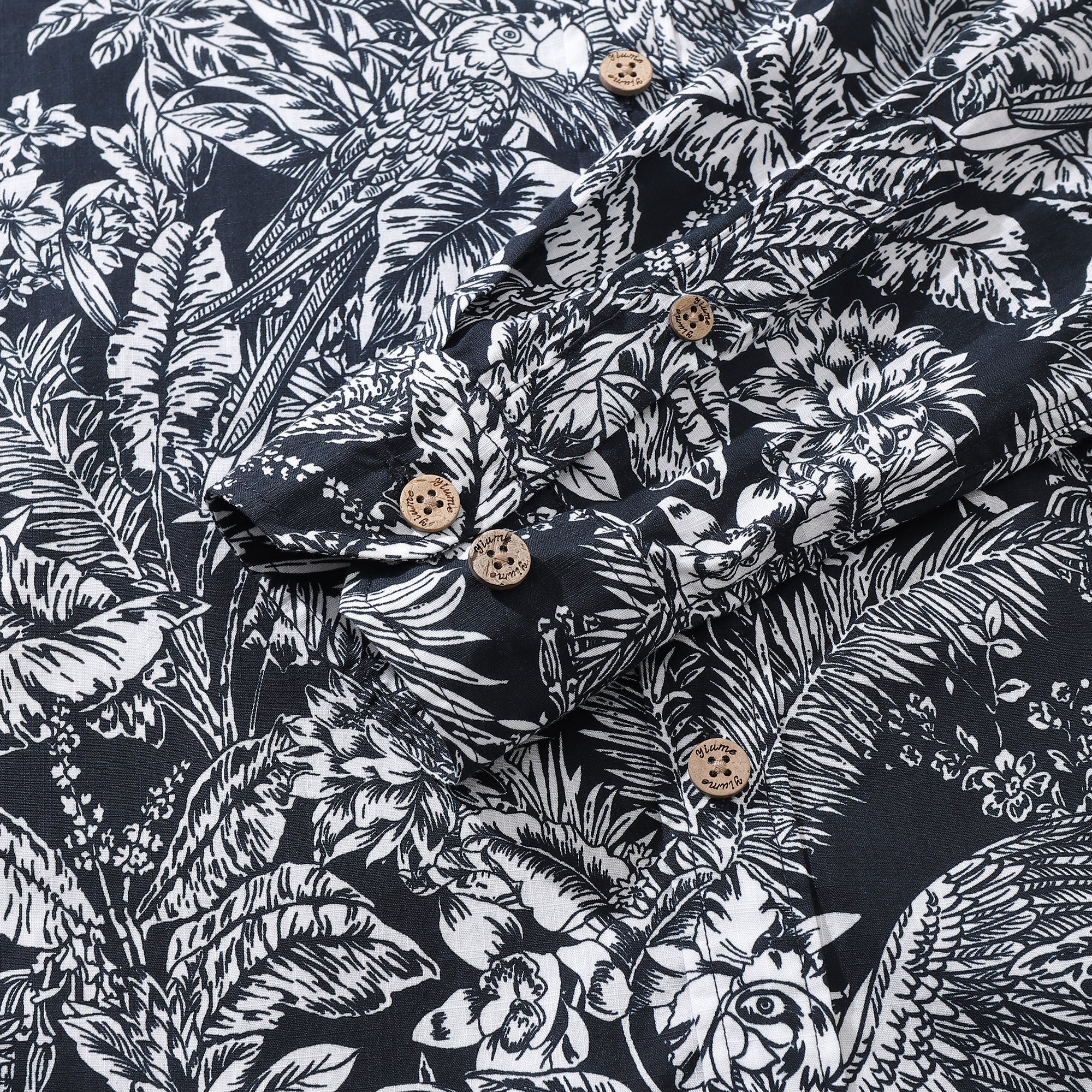 Herren Hawaiian Hemd Mystik des Regenwaldes Baumwolle Knopfverschluss Langarm Aloha Hemd