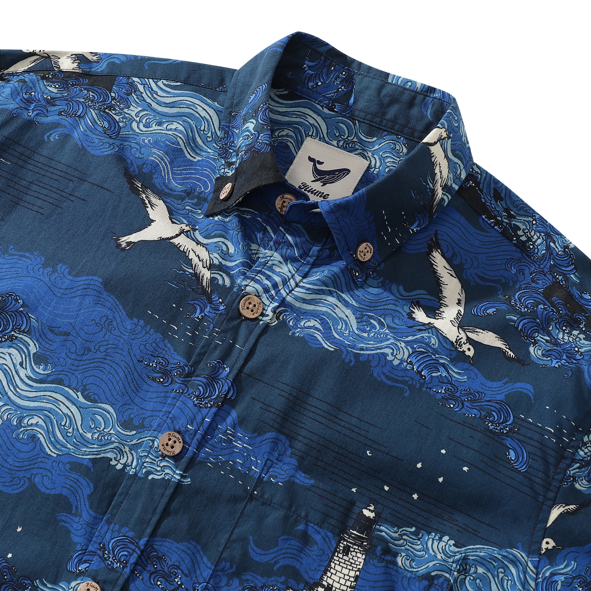 Men's Hawaiian Shirt Lighthouse By Alice Brown Cotton Button-down Long Sleeve Aloha Shirt