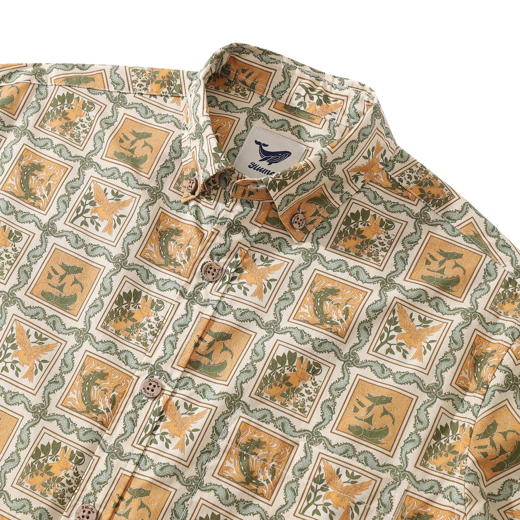 Men's Hawaiian Shirt The Four Elements Grid Cotton Button-down Long Sleeve Aloha Shirt
