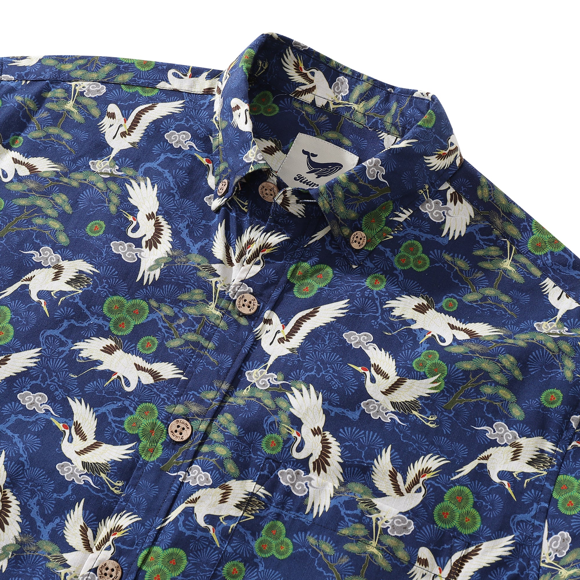 Men's Hawaiian Shirt Cranes Dancing in the Sky Cotton Button-down Long Sleeve Aloha Shirt