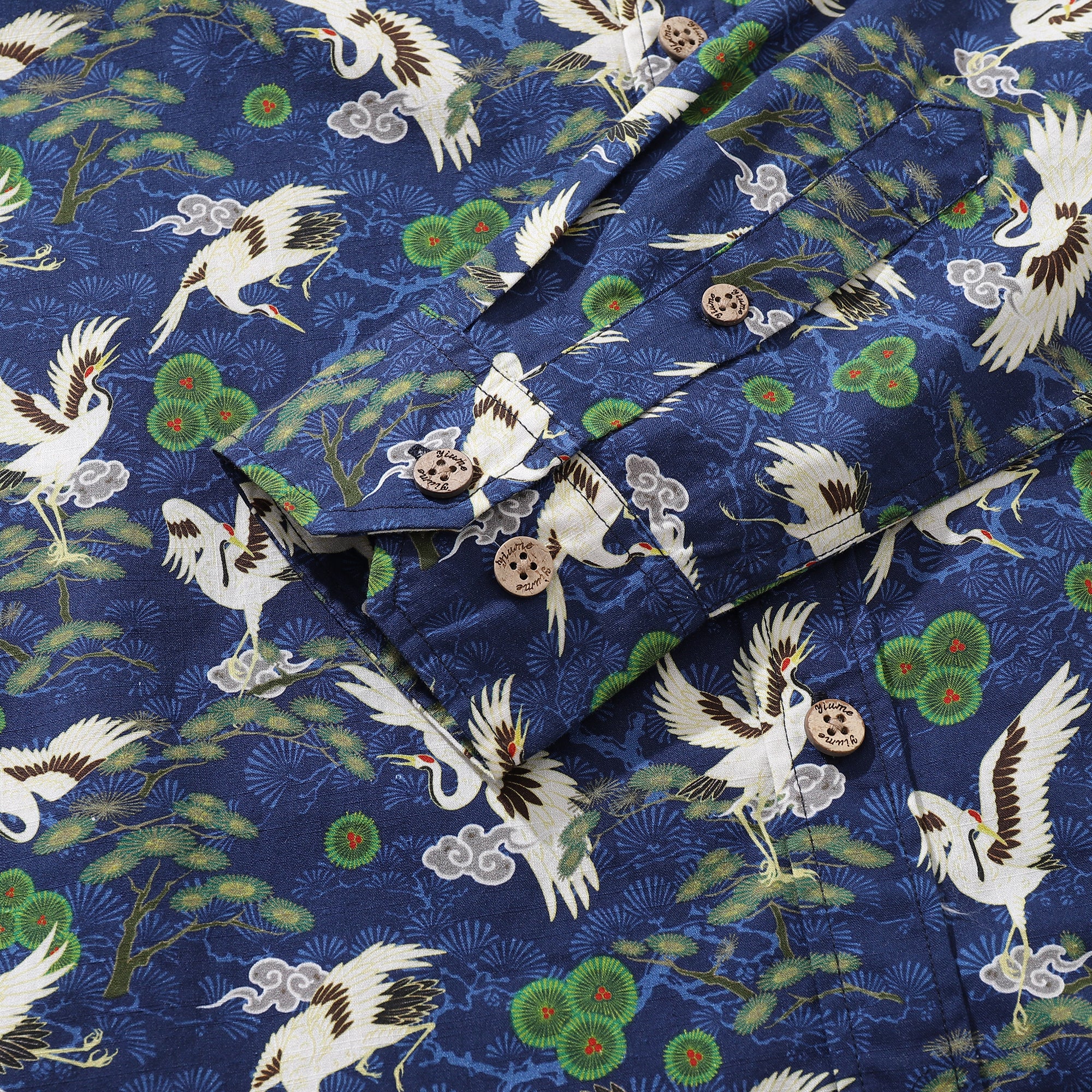 Men's Hawaiian Shirt Cranes Dancing in the Sky Cotton Button-down Long Sleeve Aloha Shirt