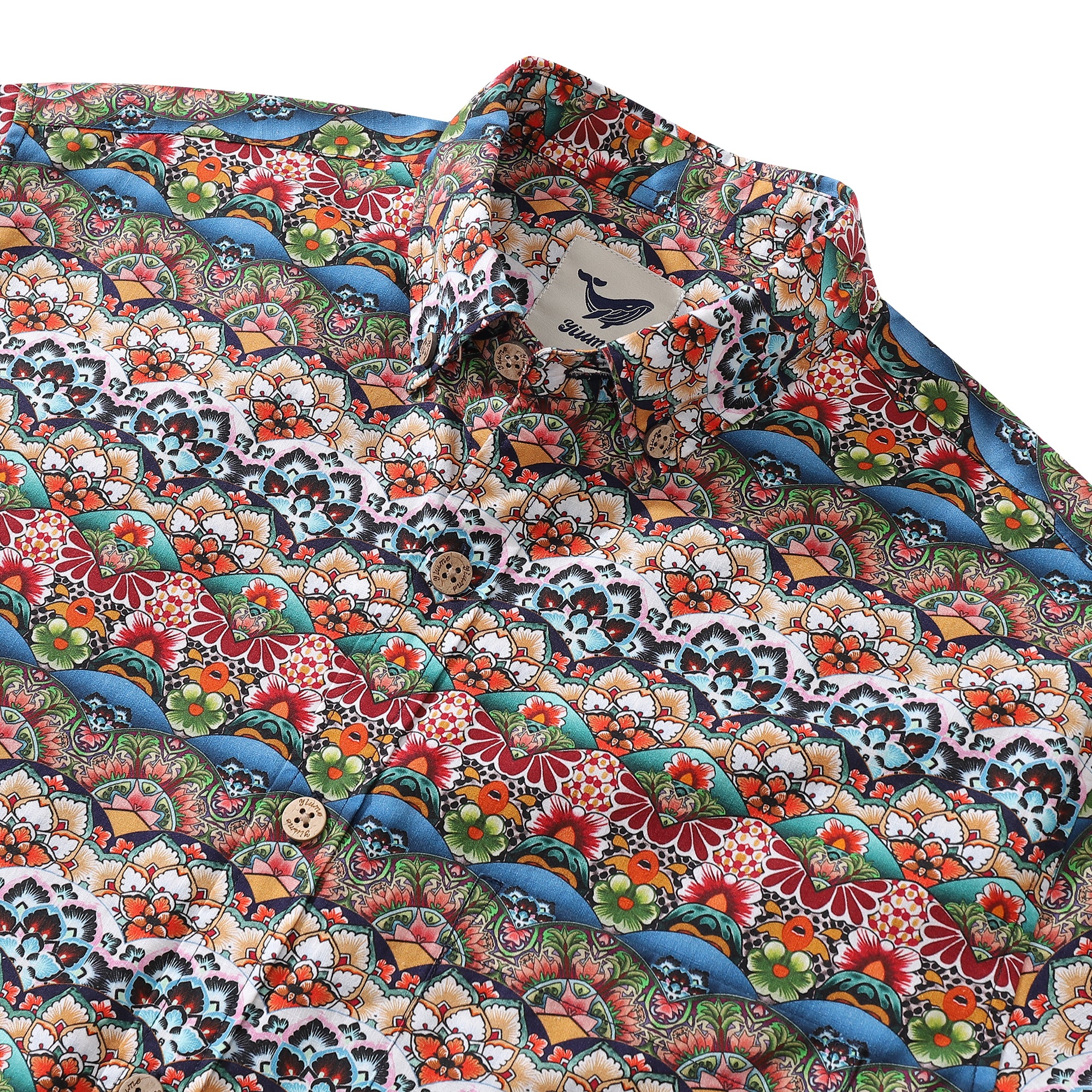 Men's Hawaiian Shirt Tropical Groove Cotton Button-down Long Sleeve Aloha Shirt