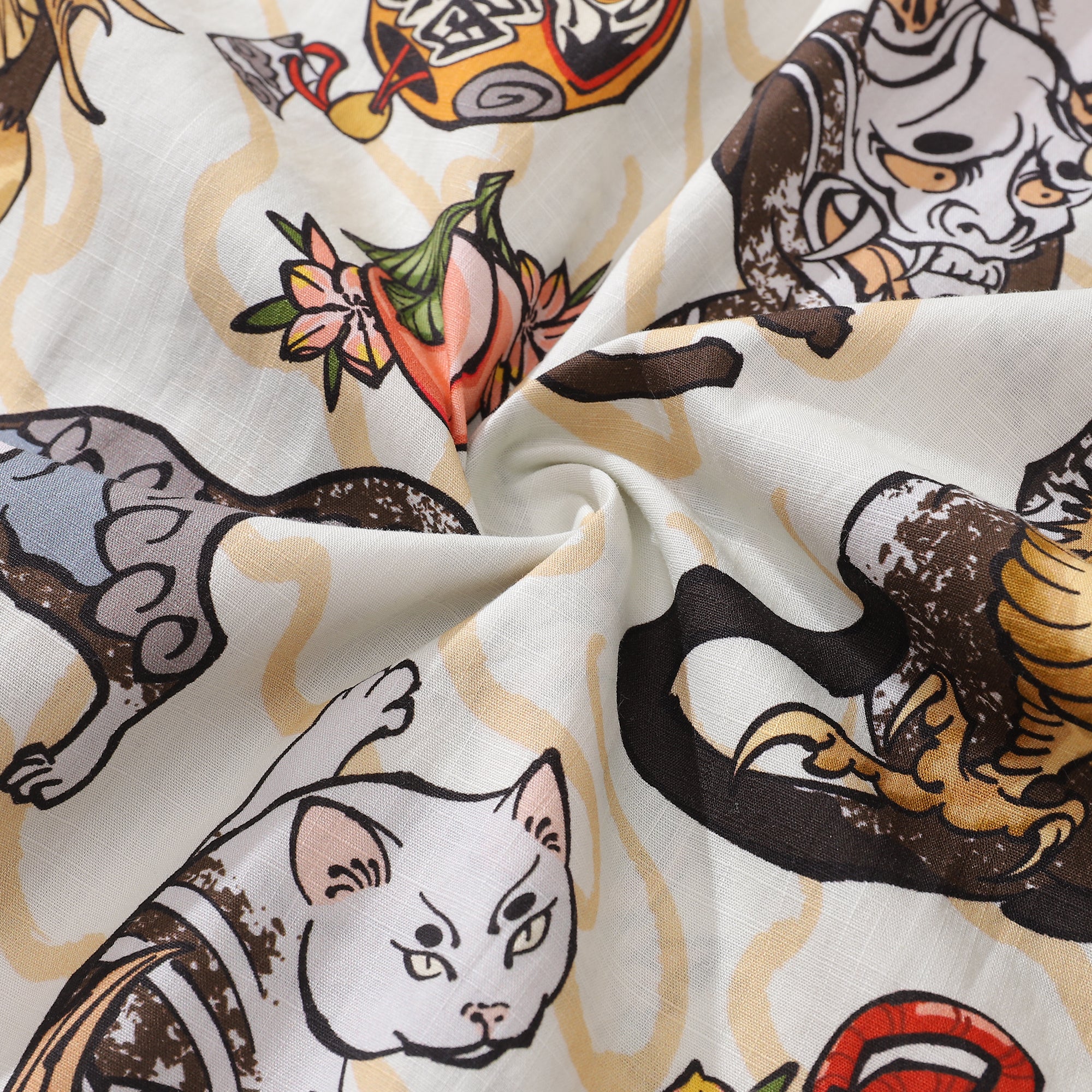 Cat Hawaiian Shirt For Men Ukiyo-e Art Print Camp Collar 100% Cotton Short Sleeve Shirt