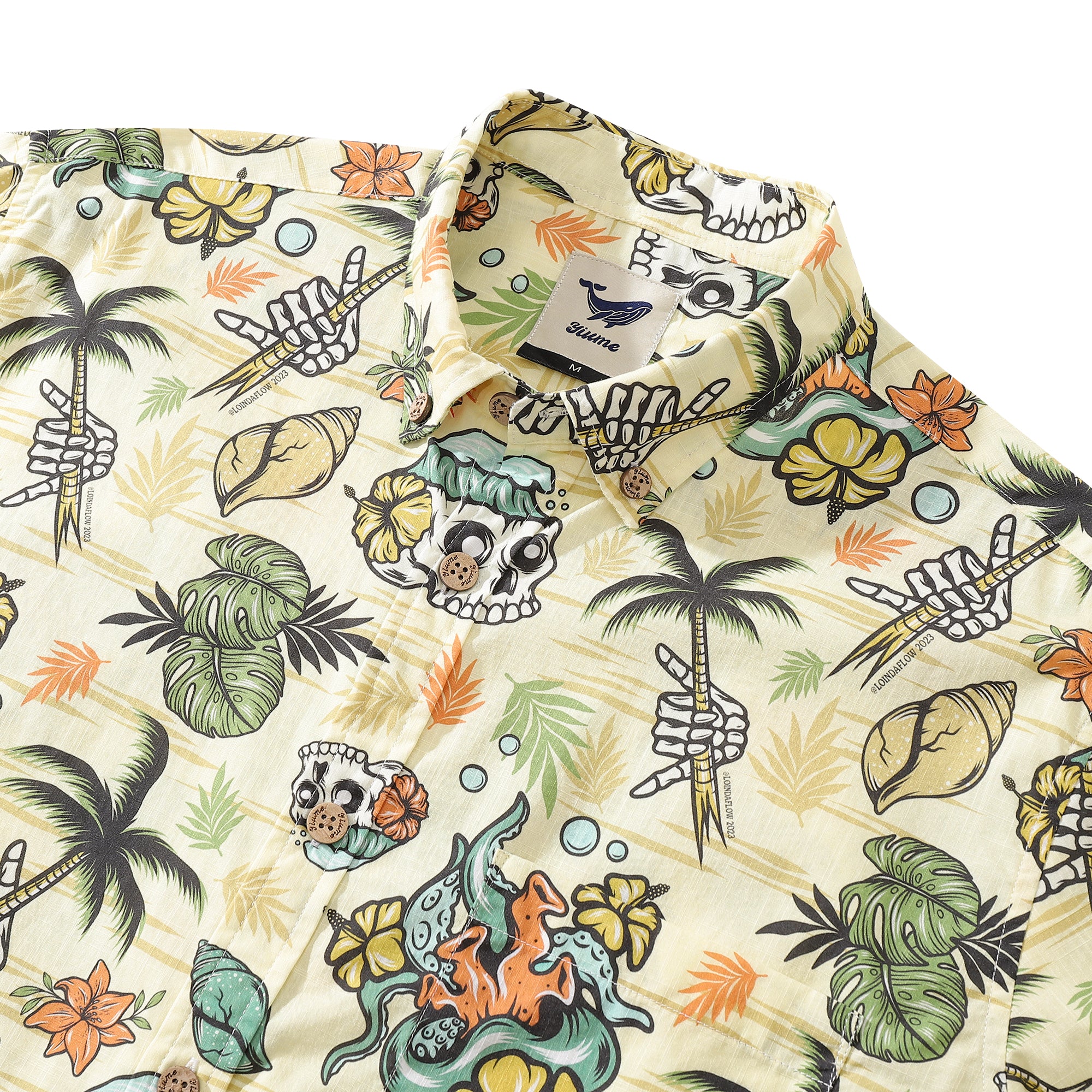 Chemise hawaïenne pour hommes, imprimé Mystic Tropics par Loinda Flow, chemise Aloha boutonnée en coton à manches longues