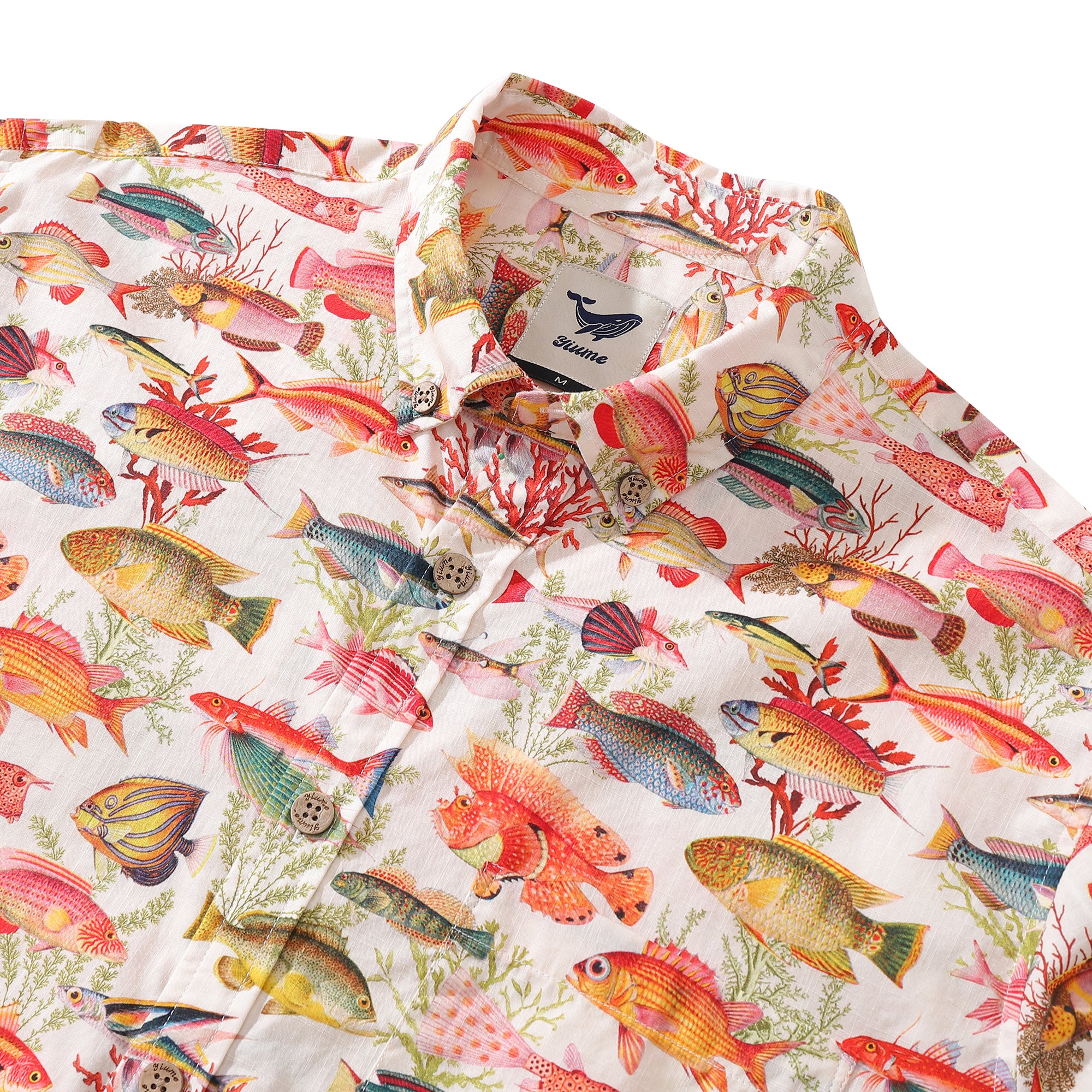 Men's Hawaiian Shirt Sea Ocean Fish Print Cotton Button-down Long Sleeve Aloha Shirt