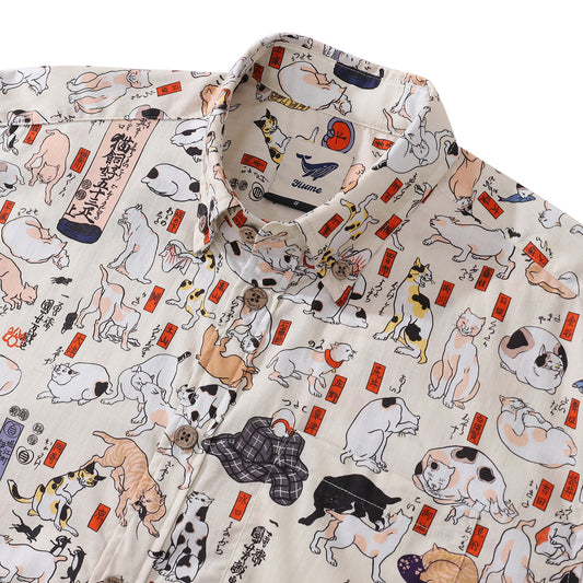 Cotton Hawaiian Shirt For Men Cat Button-down Shirt Short Sleeve Aloha Shirt Tokaido 53 Station Cats