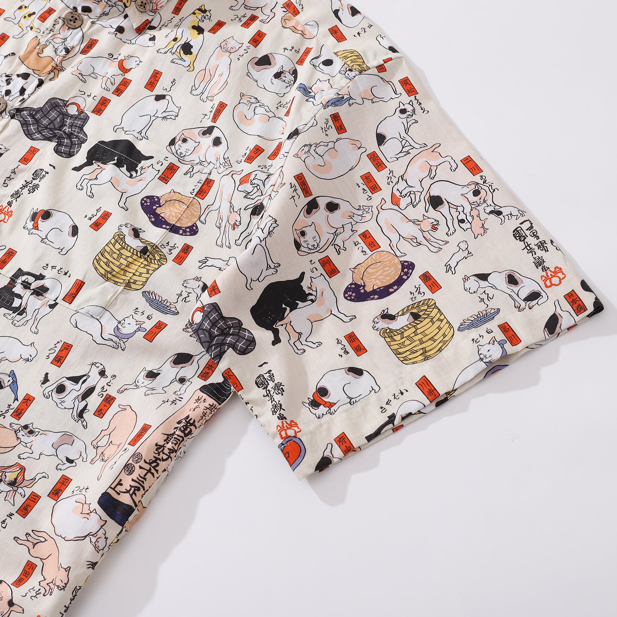 Baumwoll-Hawaiian-Shirt für Männer Katzen-Knopfhemd Kurzarm Aloha-Shirt