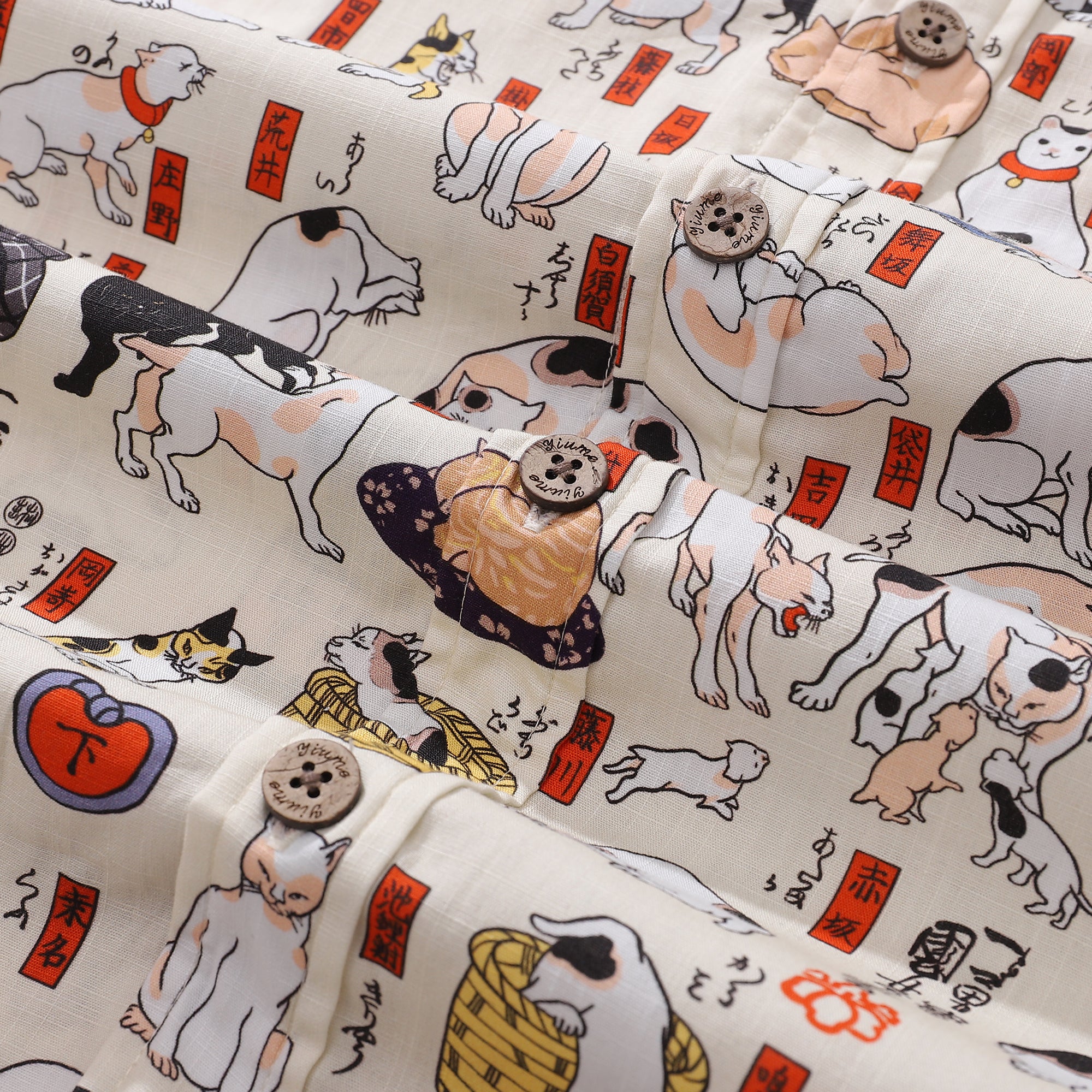 Baumwoll-Hawaiian-Shirt für Männer Katzen-Knopfhemd Kurzarm Aloha-Shirt