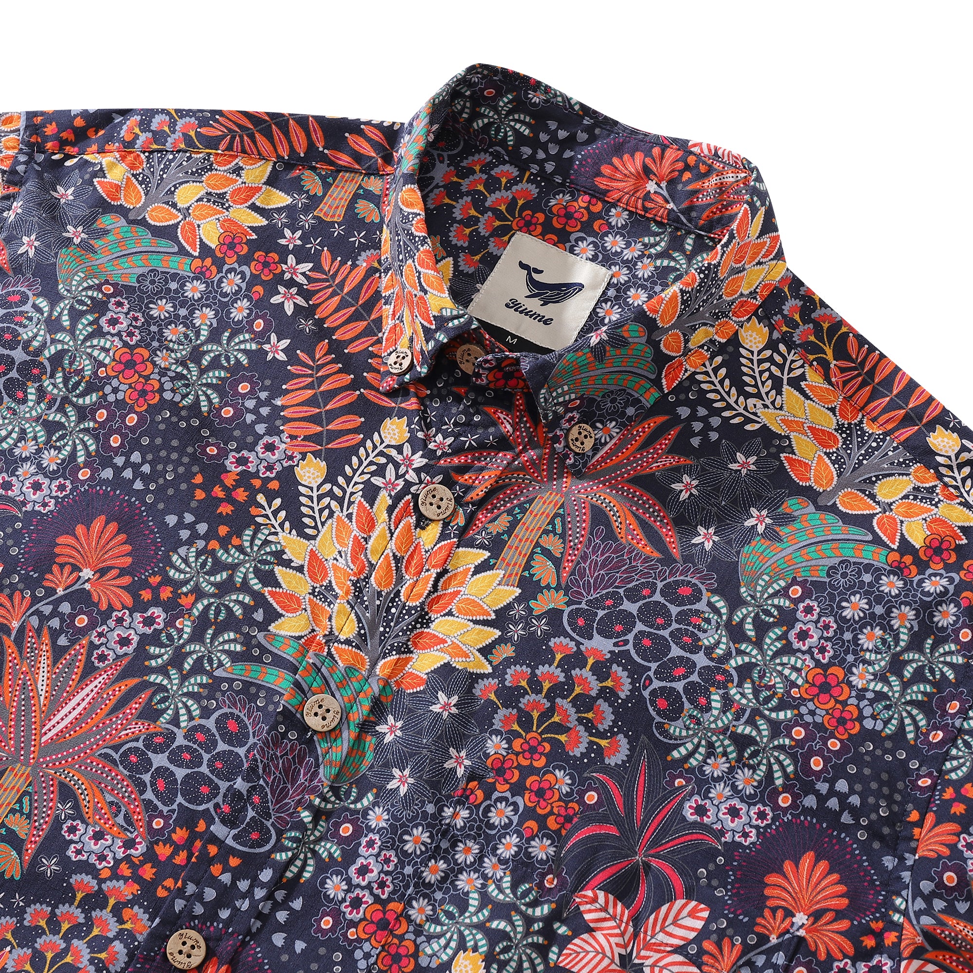 Men's Hawaiian Shirt Quirky Plants Print Cotton Button-down Long Sleeve Aloha Shirt