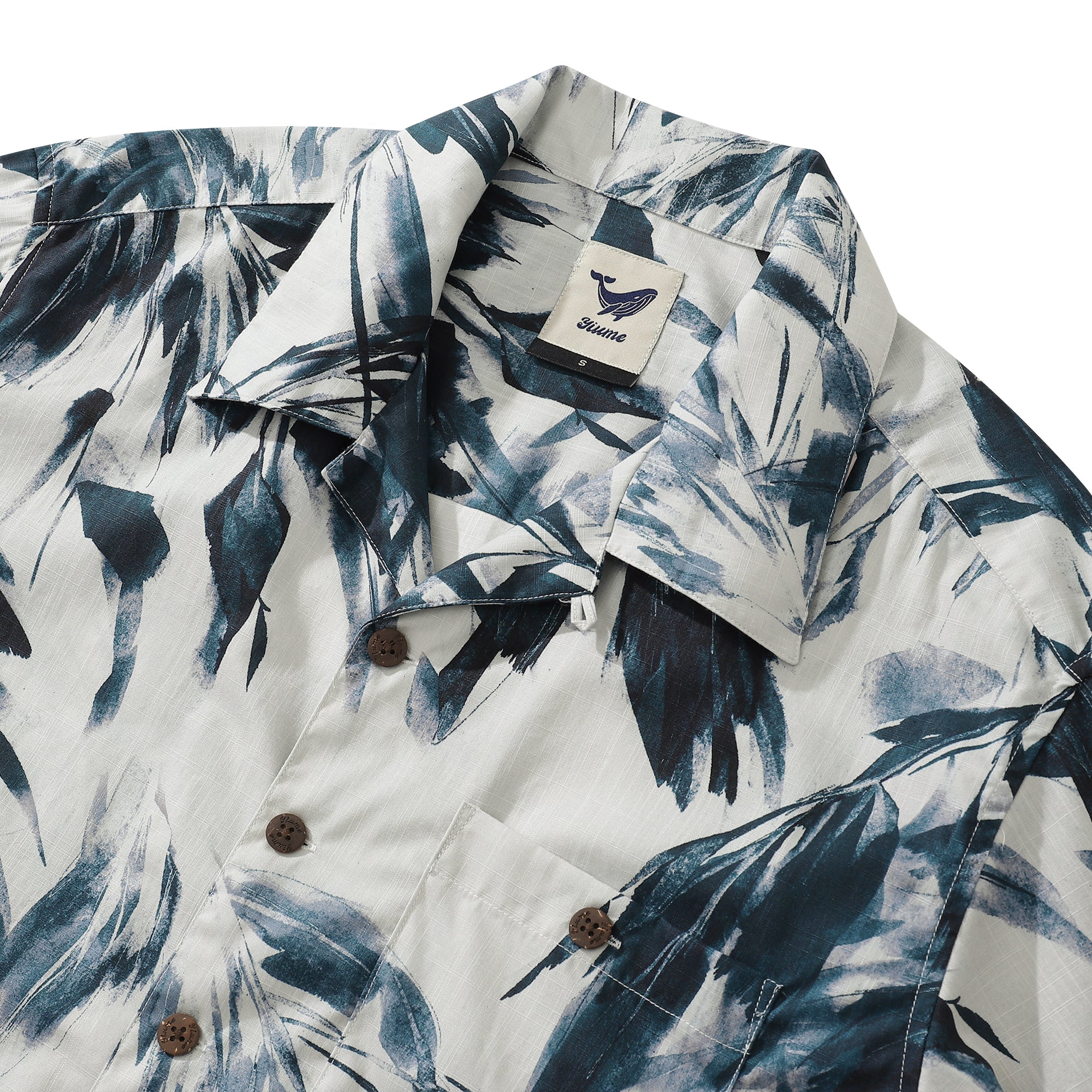 Chemise Aloha pour hommes, peinture à l'encre, feuilles de bambou, chemise de camp en coton à manches courtes