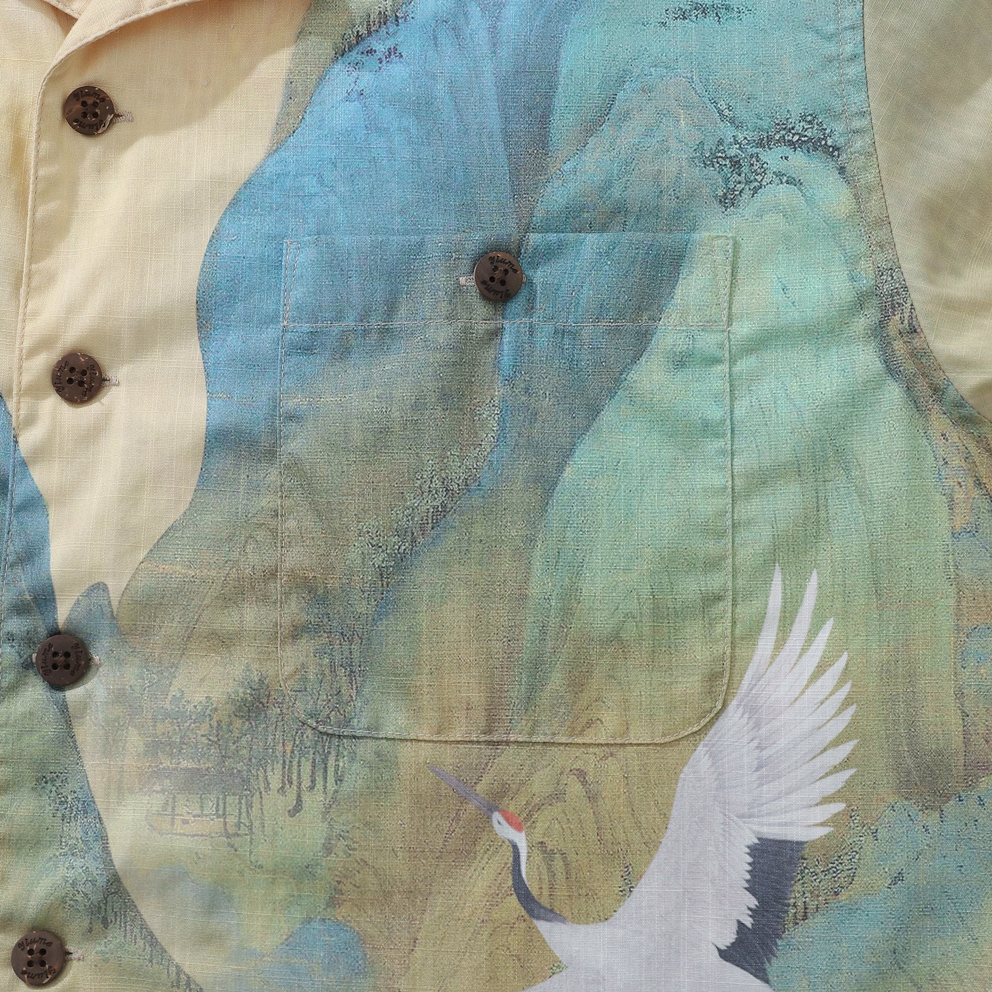 Camisa hawaiana vintage de los años 50 para hombre, camisa de campamento de manga corta con diseño de ríos y montañas Crane