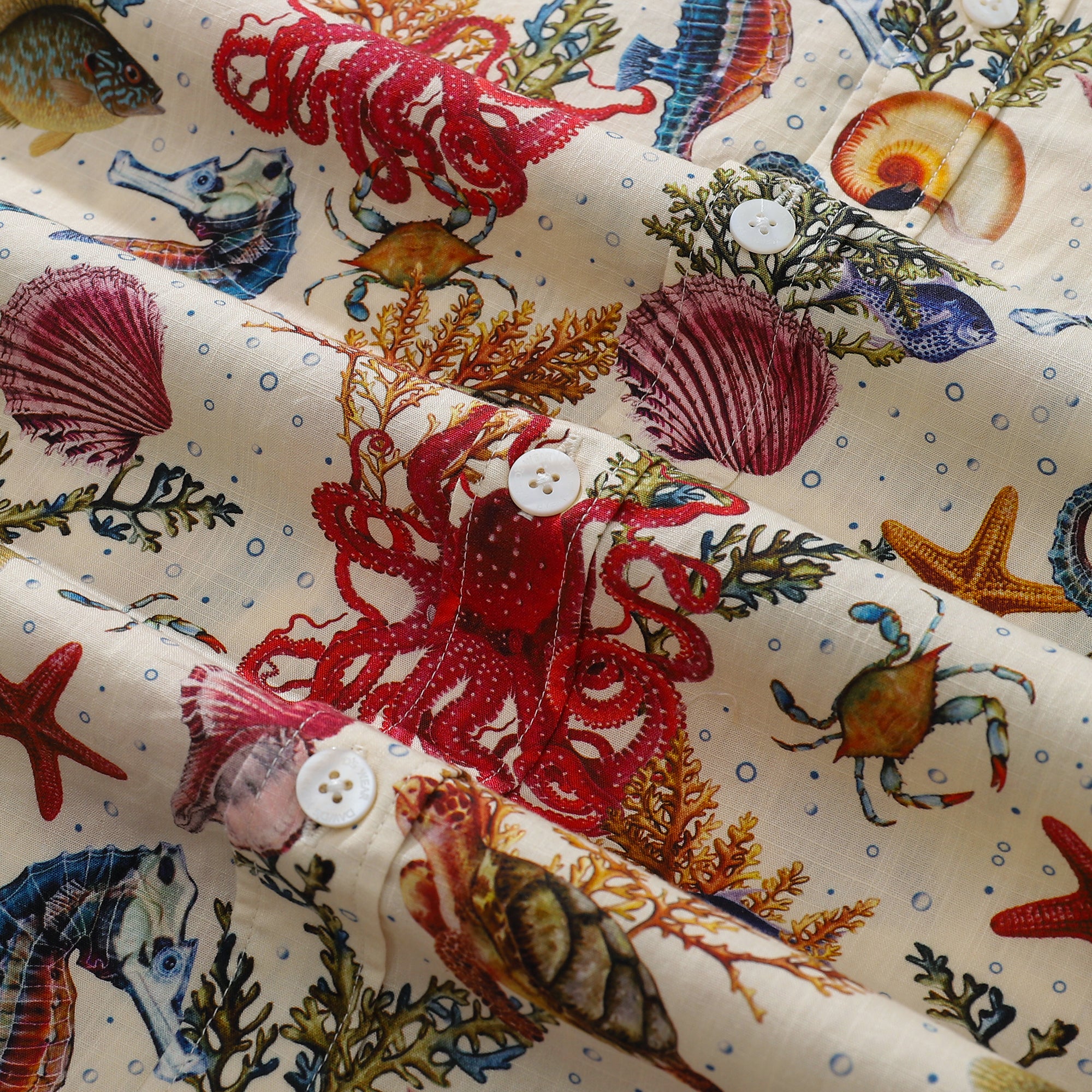 Men's Funky Hawaiian Shirt Marine Life Seahorse Octopus Print Button-down Tencel™