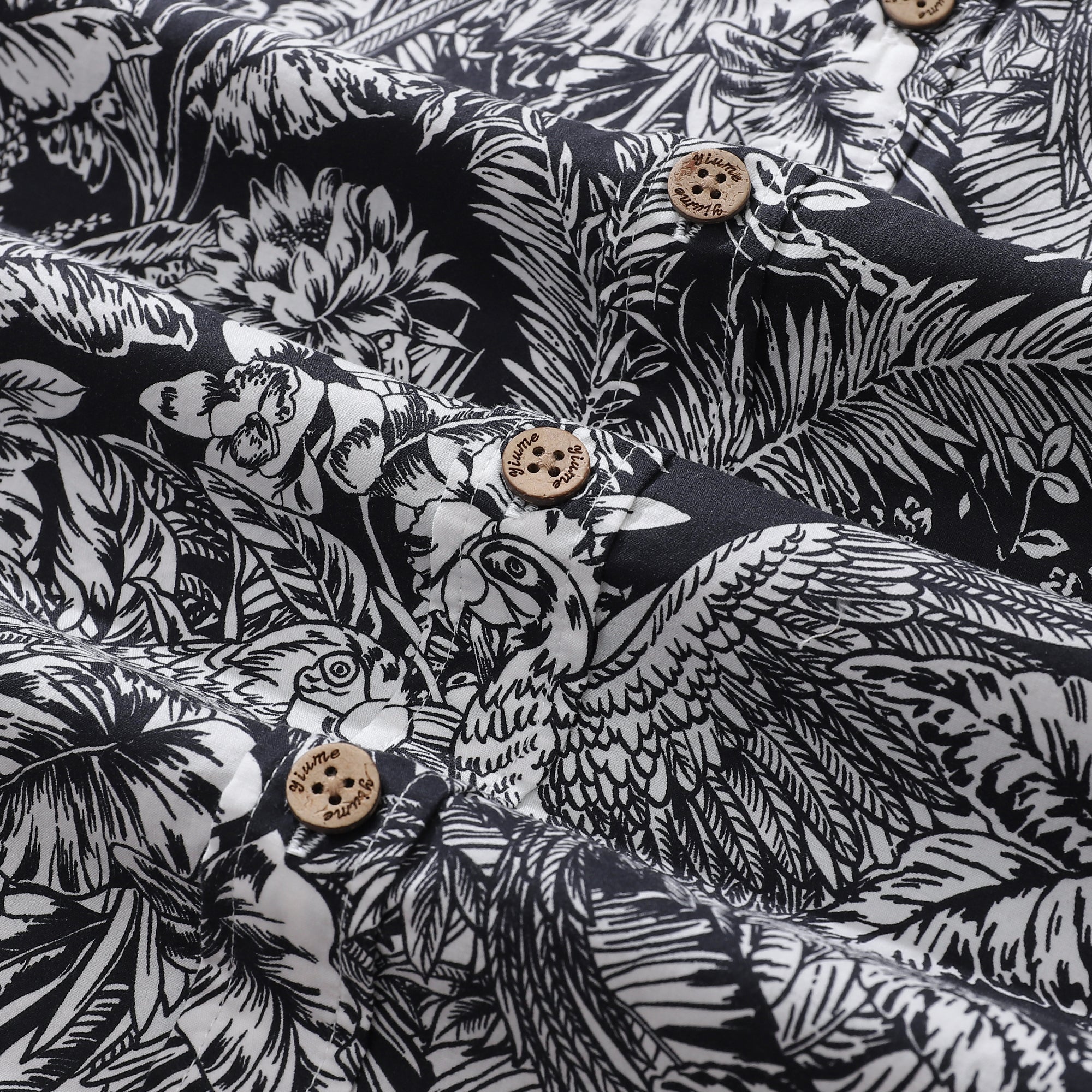 Men's Hawaiian Shirt Black Parrot In The Jungle 100% Cotton Button Down