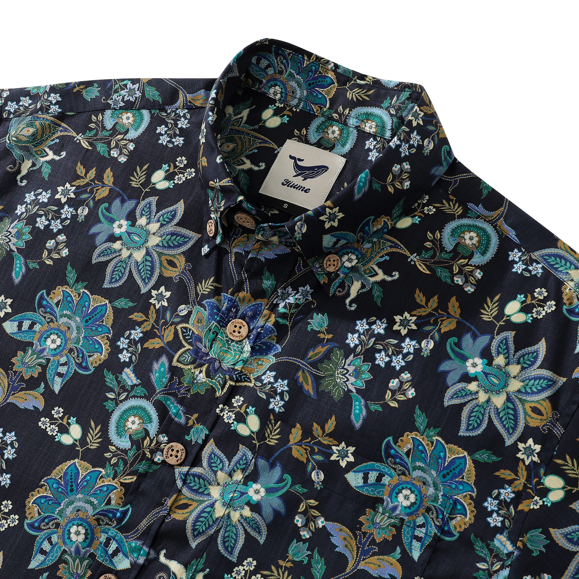 Chemise hawaïenne pour hommes noir fantaisie fleurs imprimé manches courtes coton boutonné