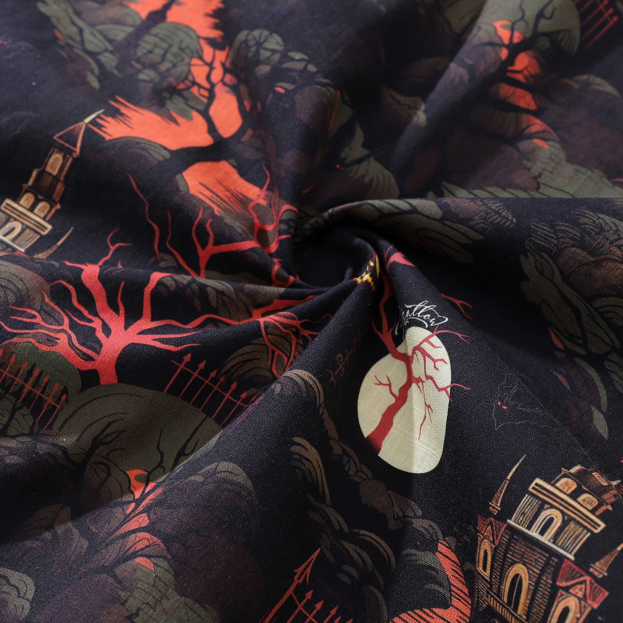 Camisa Hawaiana de Halloween para Hombres Camisa Castillo de Medianoche Cuello Camp 100% Algodón