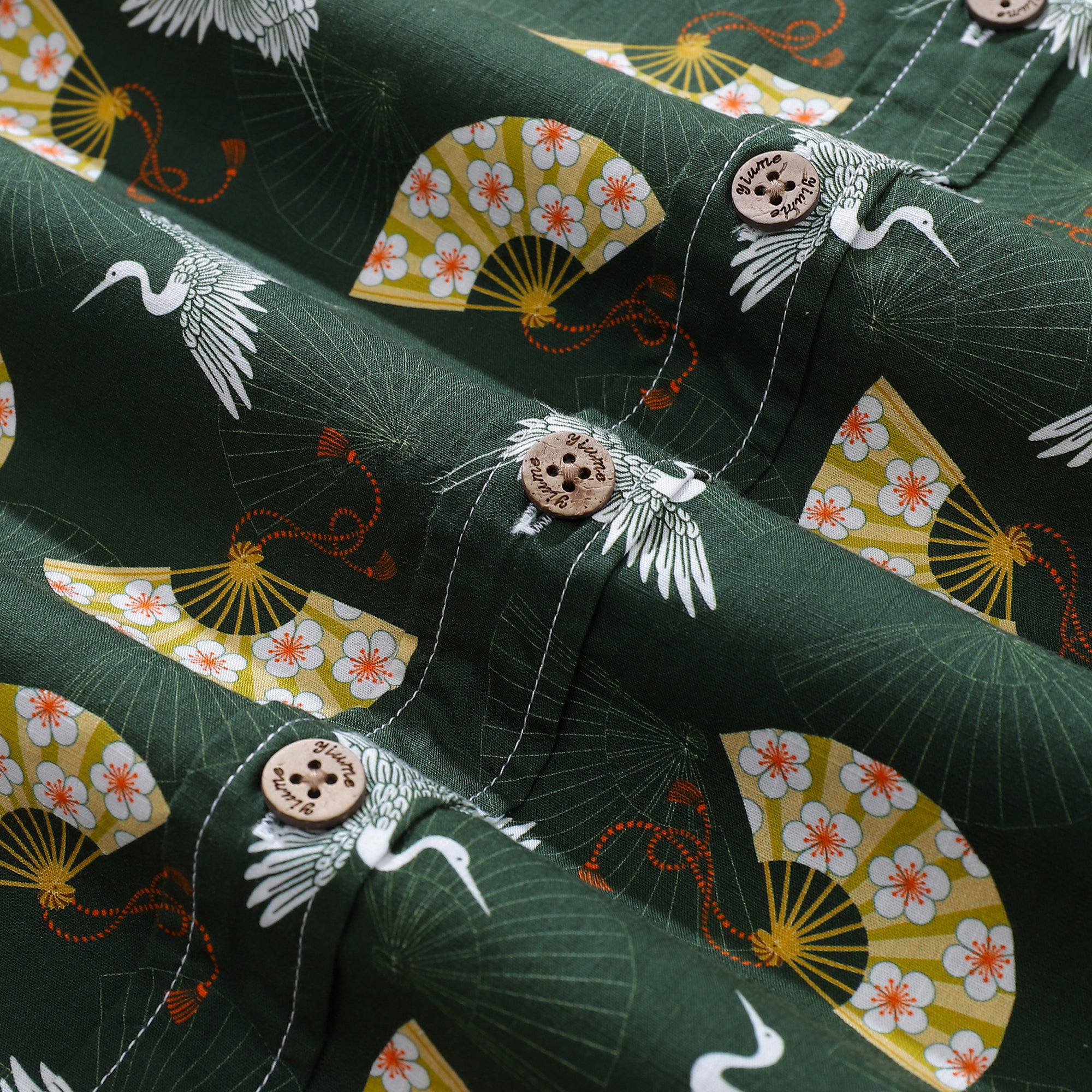 Men's Hawaiian Shirt Luck of the Cranes Print BY Julia Madoka Cotton Button-down Short Sleeve Aloha Shirt