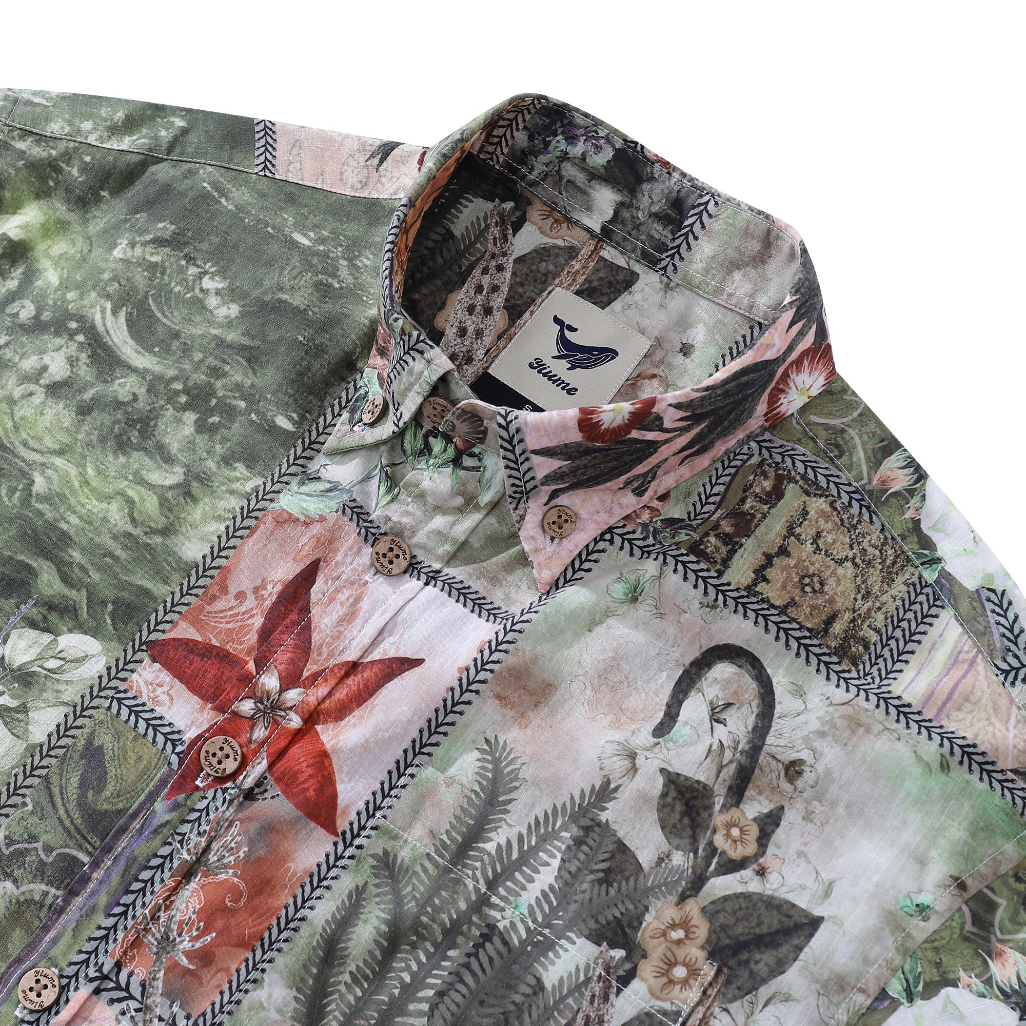 Men's Hawaiian Shirt Patchwork Memories Print Cotton Button-down Short Sleeve Aloha Shirt