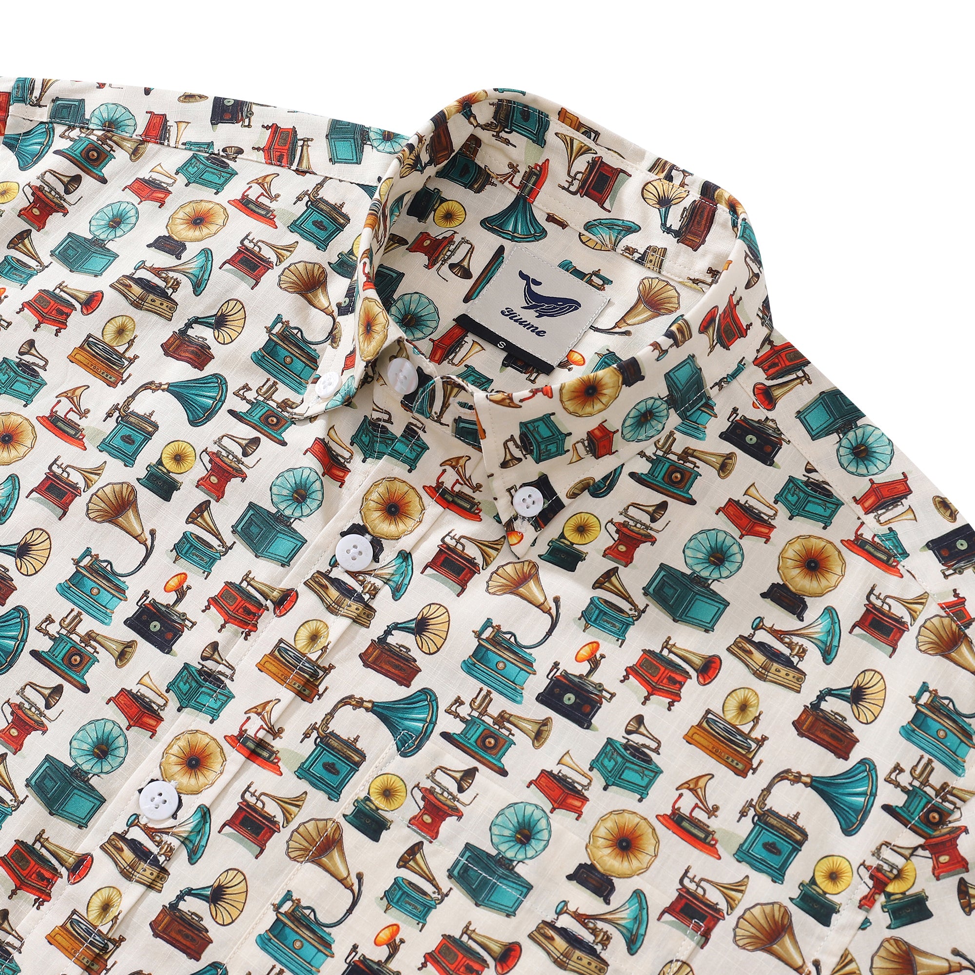 Men's Hawaiian Shirt Spinning in the Past Print Cotton Button-down Short Sleeve Aloha Shirt