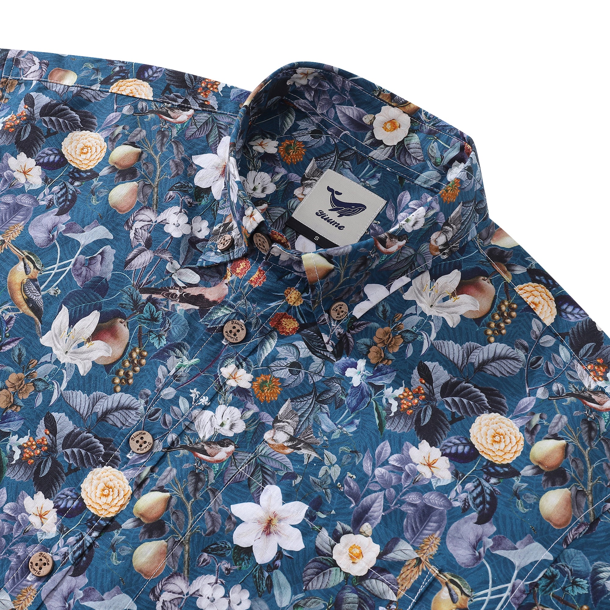 Men's Hawaiian Shirt Botanical Blossoms Print By Brooklyn Bees Design Studio Cotton Button-down Short Sleeve Aloha Shirt