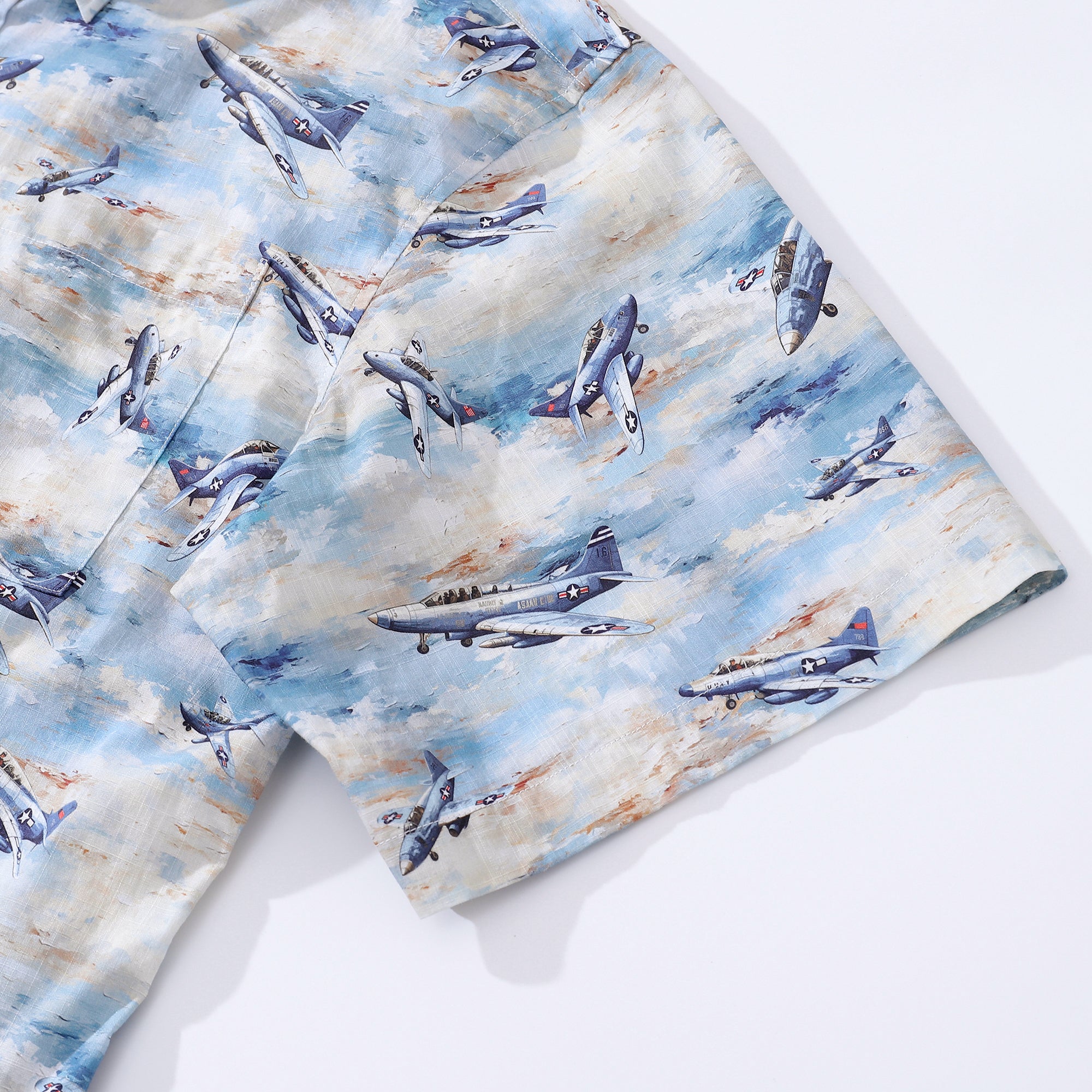 Men's Airplane Hawaiian Shirt Pioneering Pilots Print Cotton Short Sleeve Aloha Shirt
