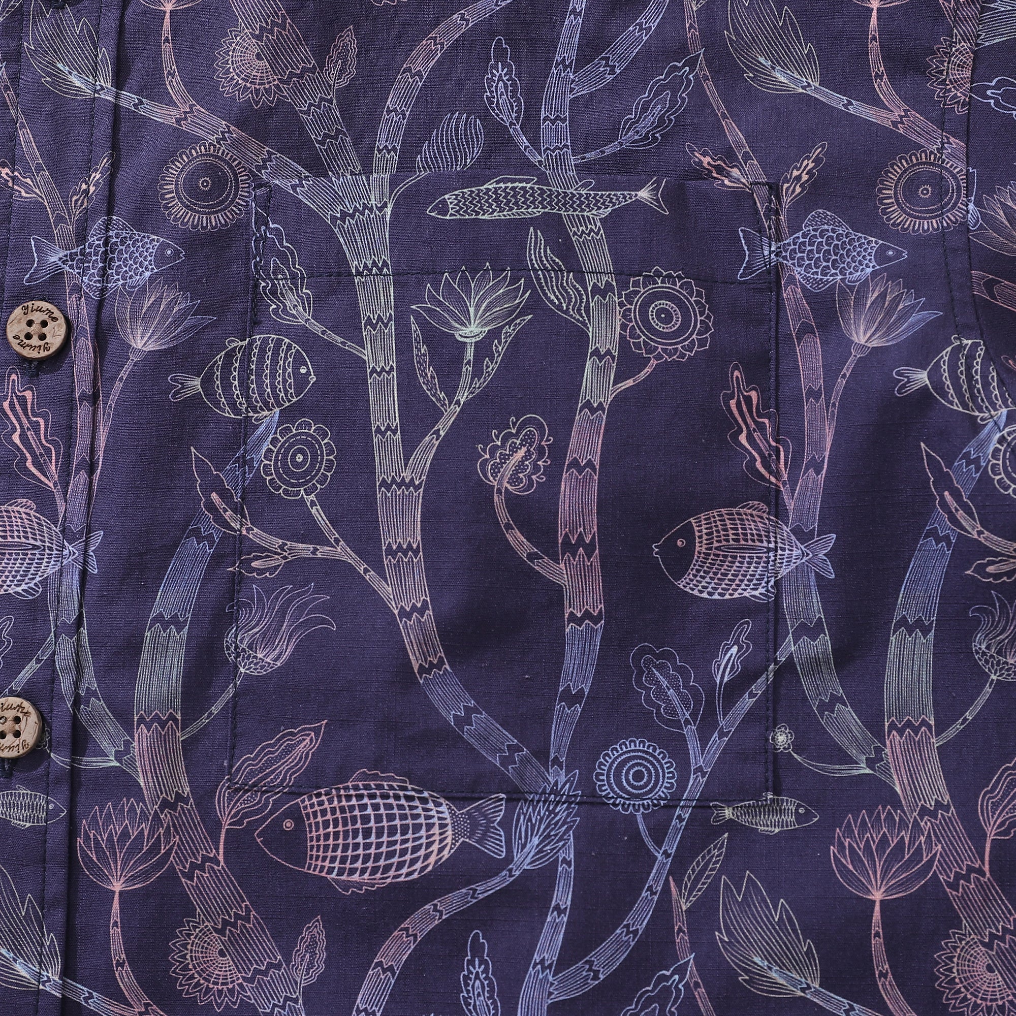 Men's Hawaiian Shirt The Fish Waltz Print By Nina Leth Cotton Button-down Short Sleeve Aloha Shirt