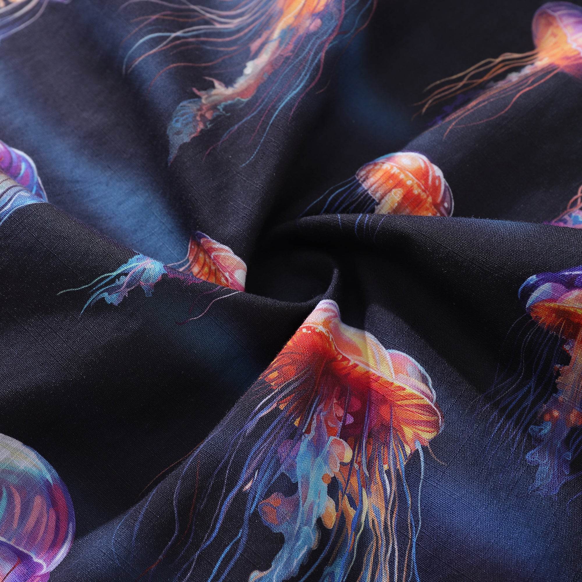 Herren Ocean Hawaiian Kurzarm Baumwoll Resort Wear Hemd mit Quallen-Print