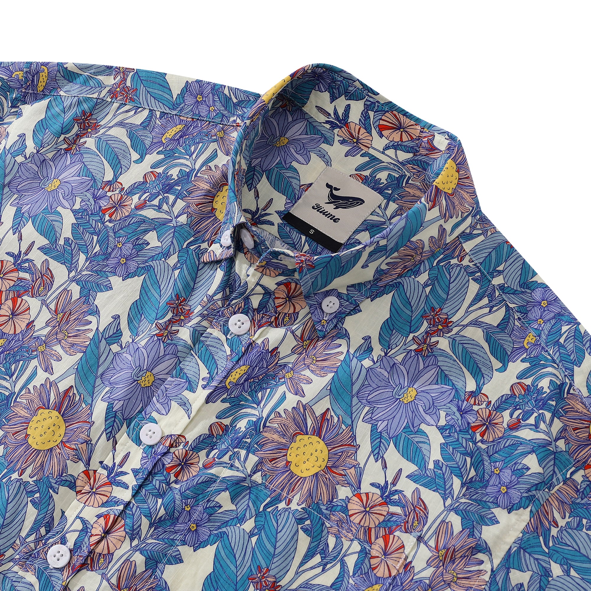 Men's Hawaiian Shirt Flower Sea Print Cotton Button-down Short Sleeve ...