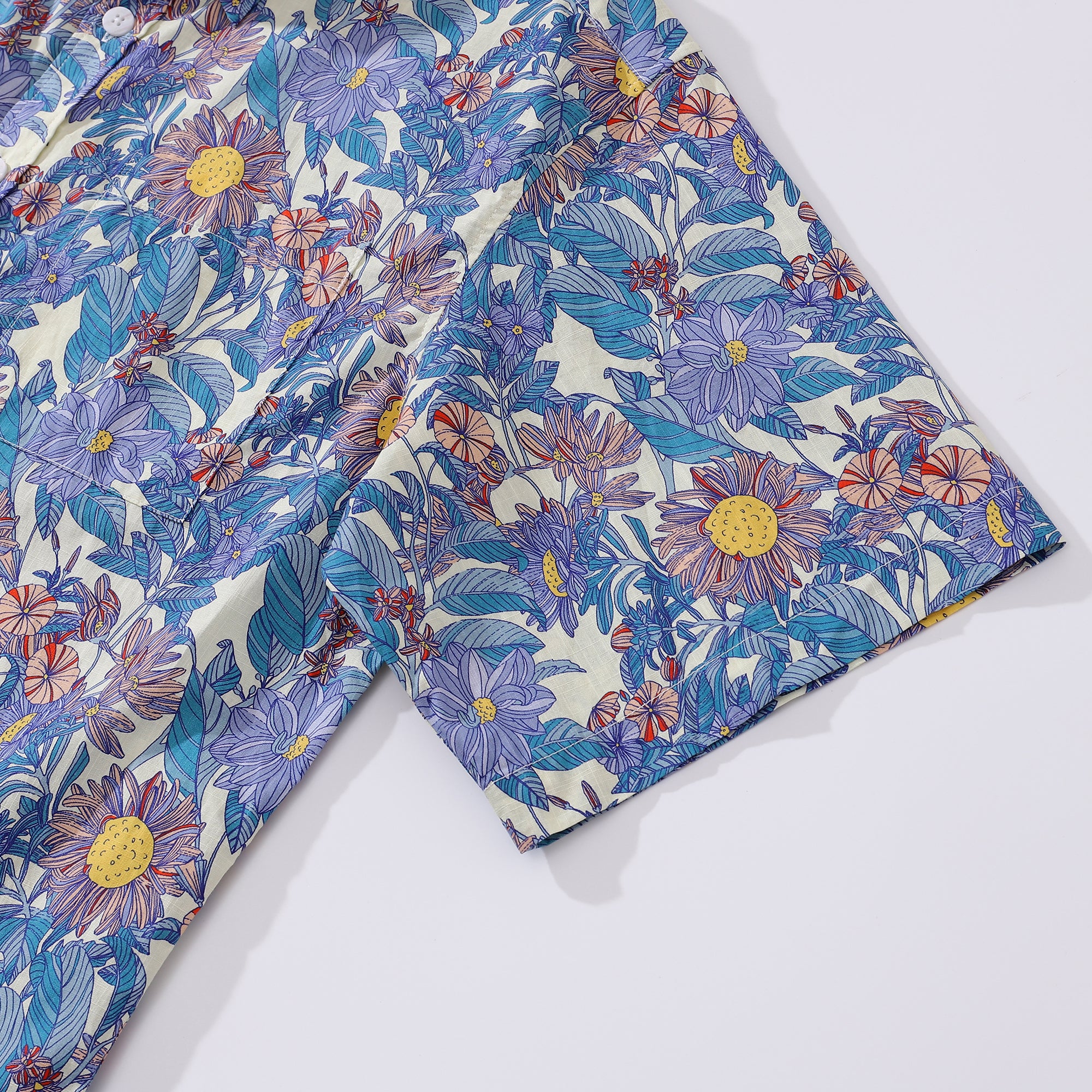 Men's Hawaiian Shirt Flower Sea Print Cotton Button-down Short Sleeve Aloha Shirt