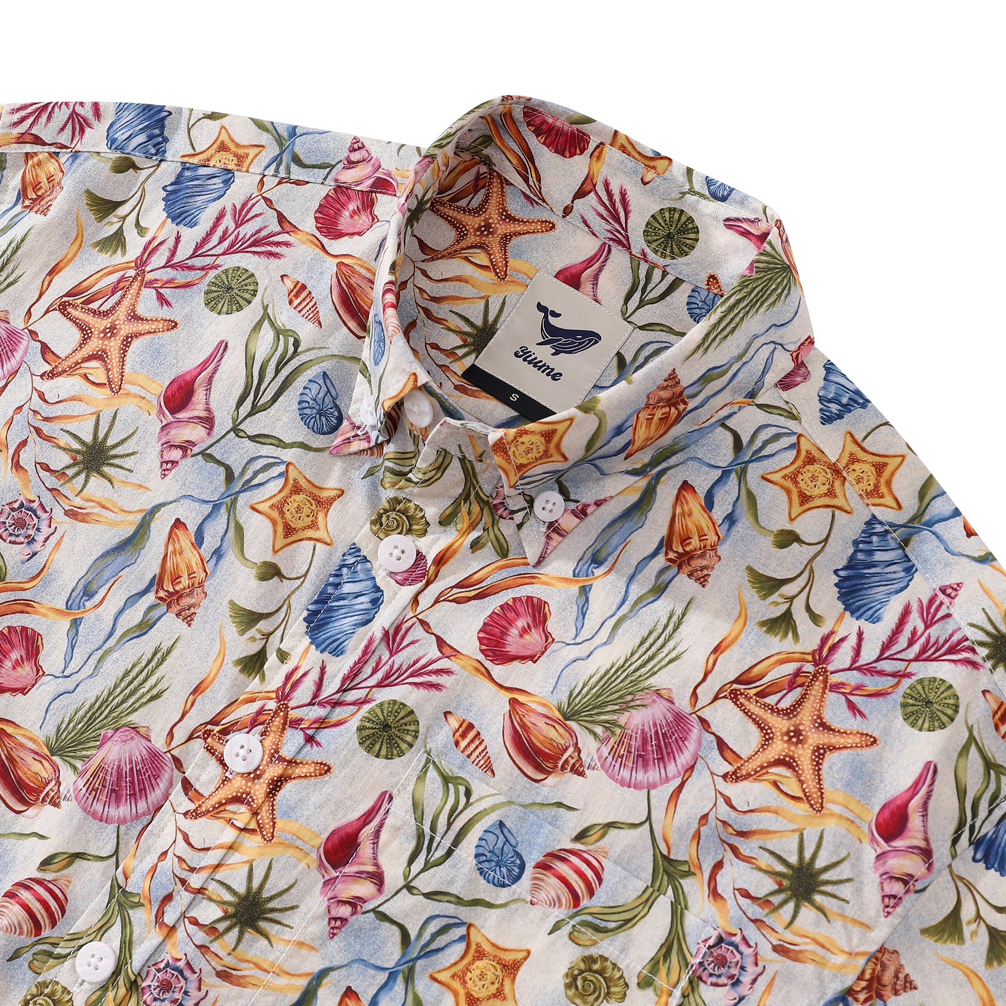 Men's Hawaiian Shirt Undersea Treasure Print Cotton Button-down Short Sleeve Aloha Shirt