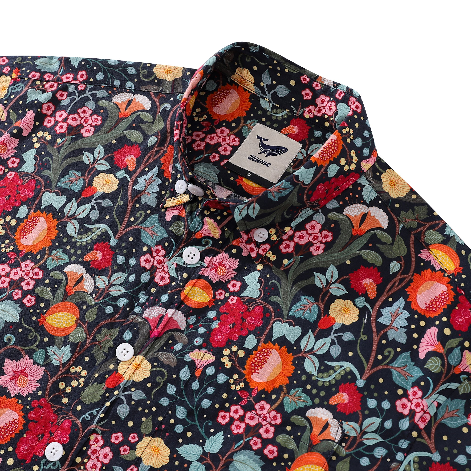 Men's Hawaiian Shirt 1960s Vintage Flower Garden Print Cotton Button-down Short Sleeve Aloha Shirt