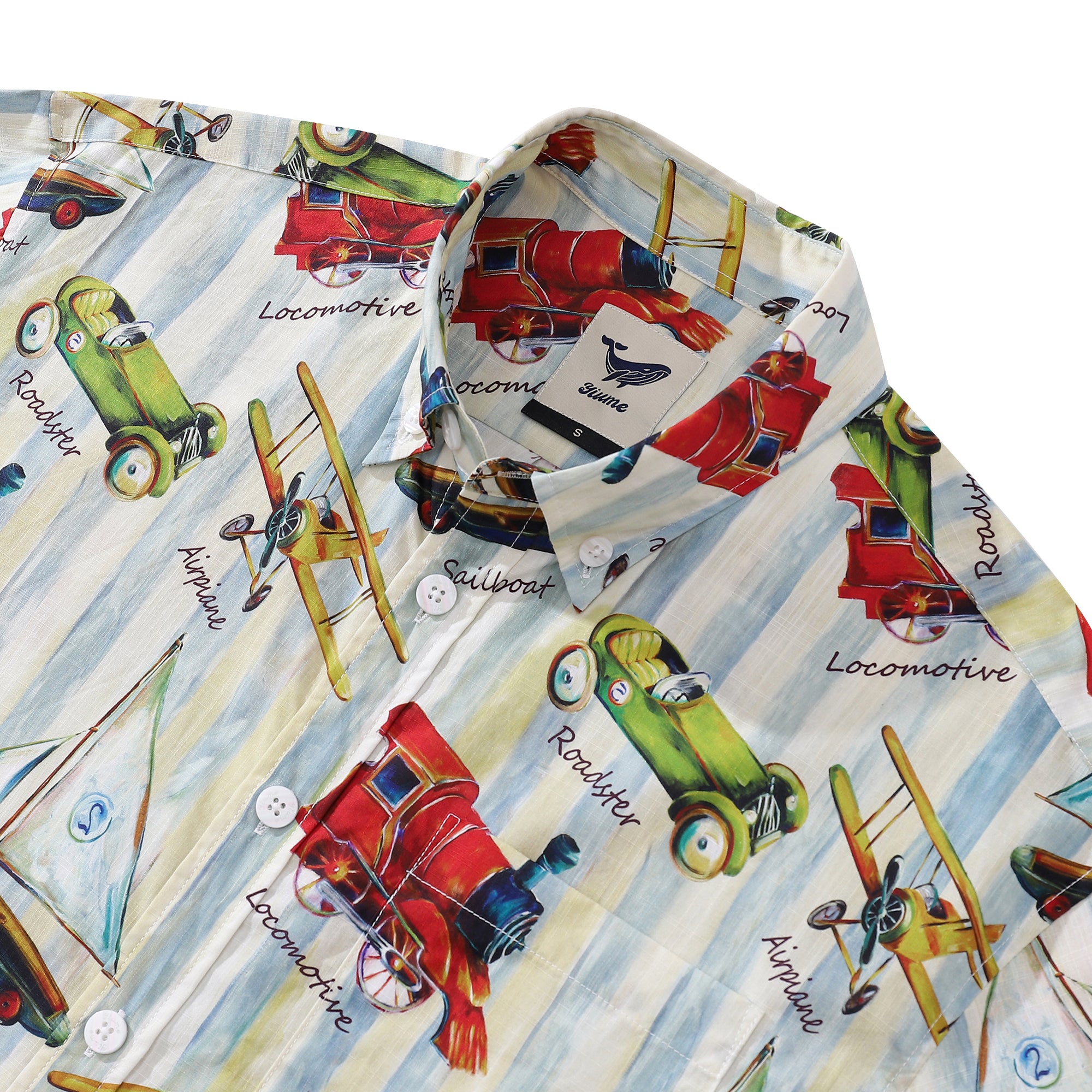 Men's Hawaiian Shirt Travel Memories Print Cotton Button-down Short Sleeve Aloha Shirt